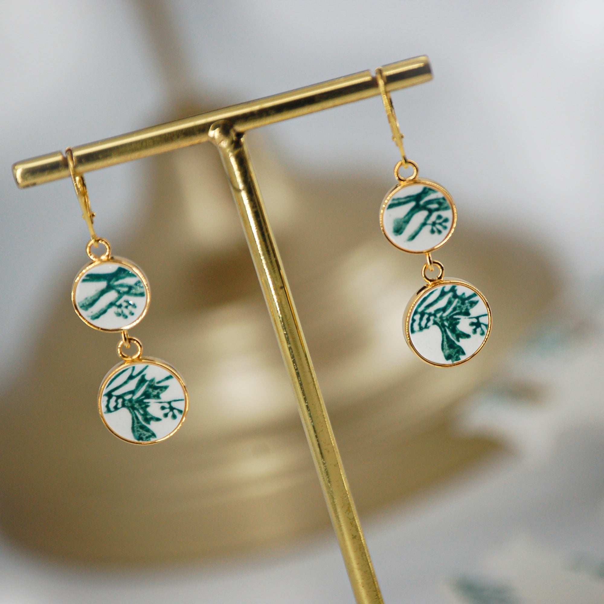 Boucles d'oreilles "Fleur de Bleuet", finition or