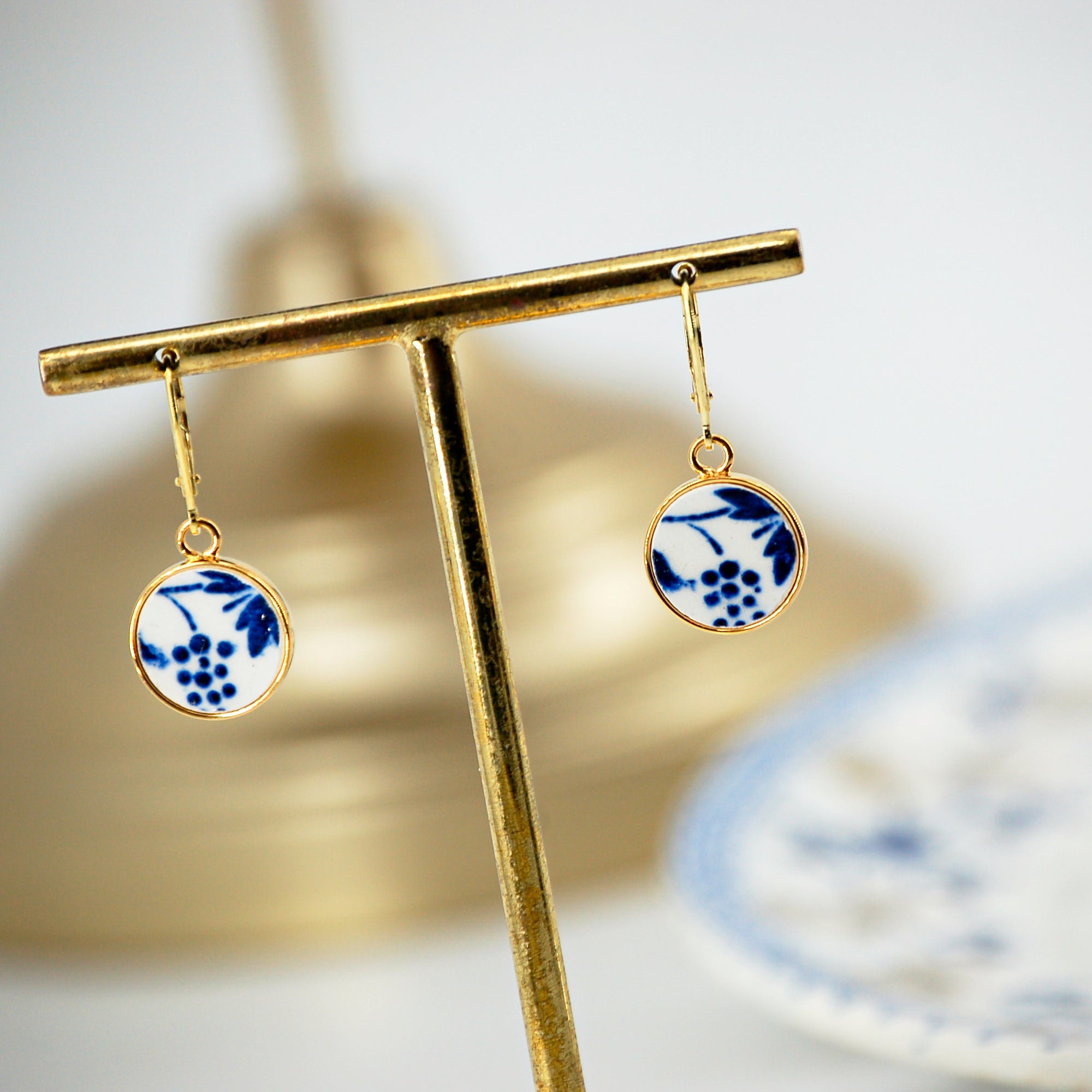 "Cornflower Cluster" earrings, gold finish