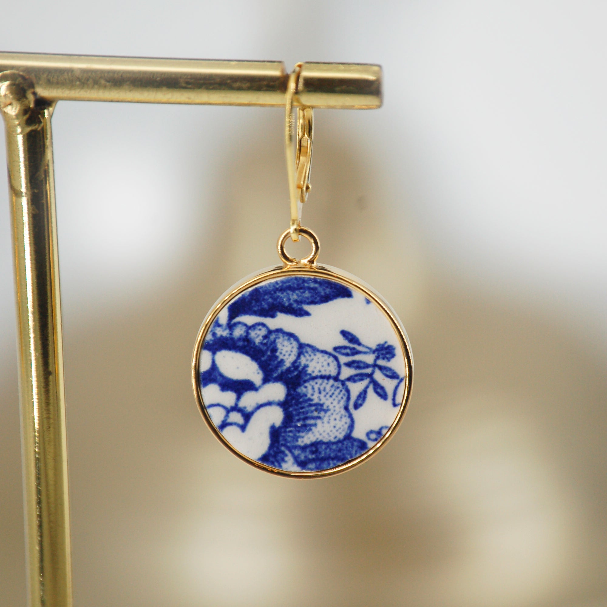 "Blue Flower" earrings, gold finish