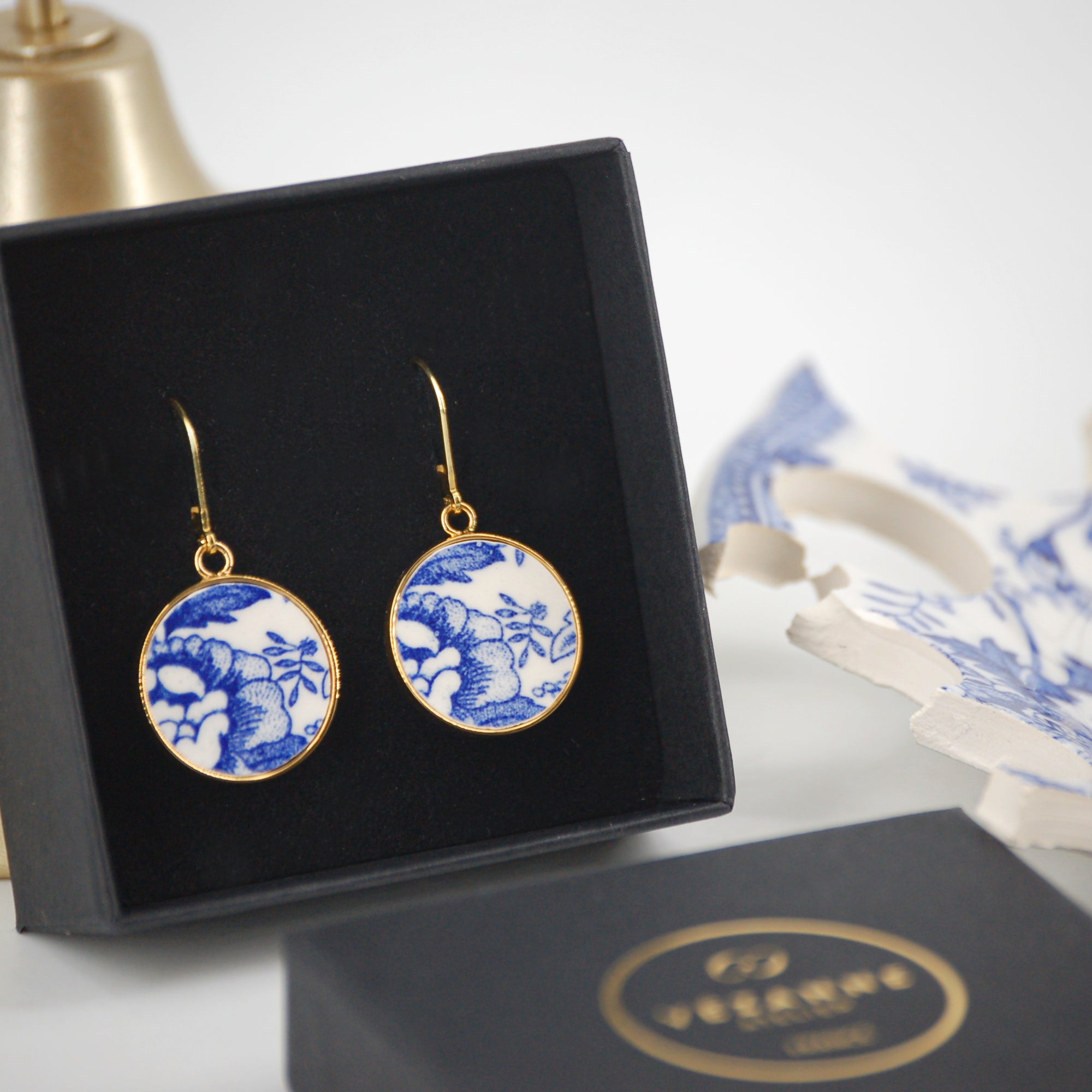 "Blue Flower" earrings, gold finish