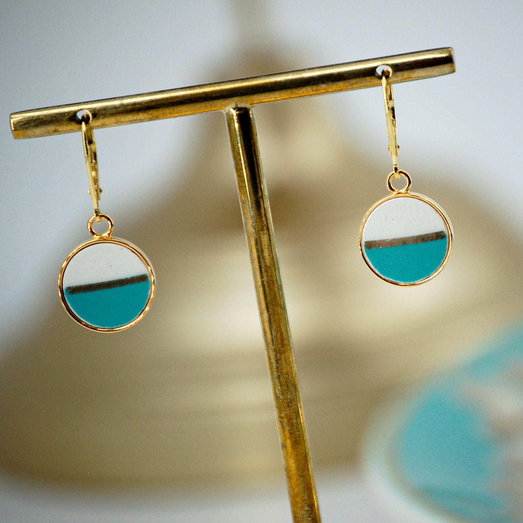 "Turquoise Horizon" earrings, gold finish