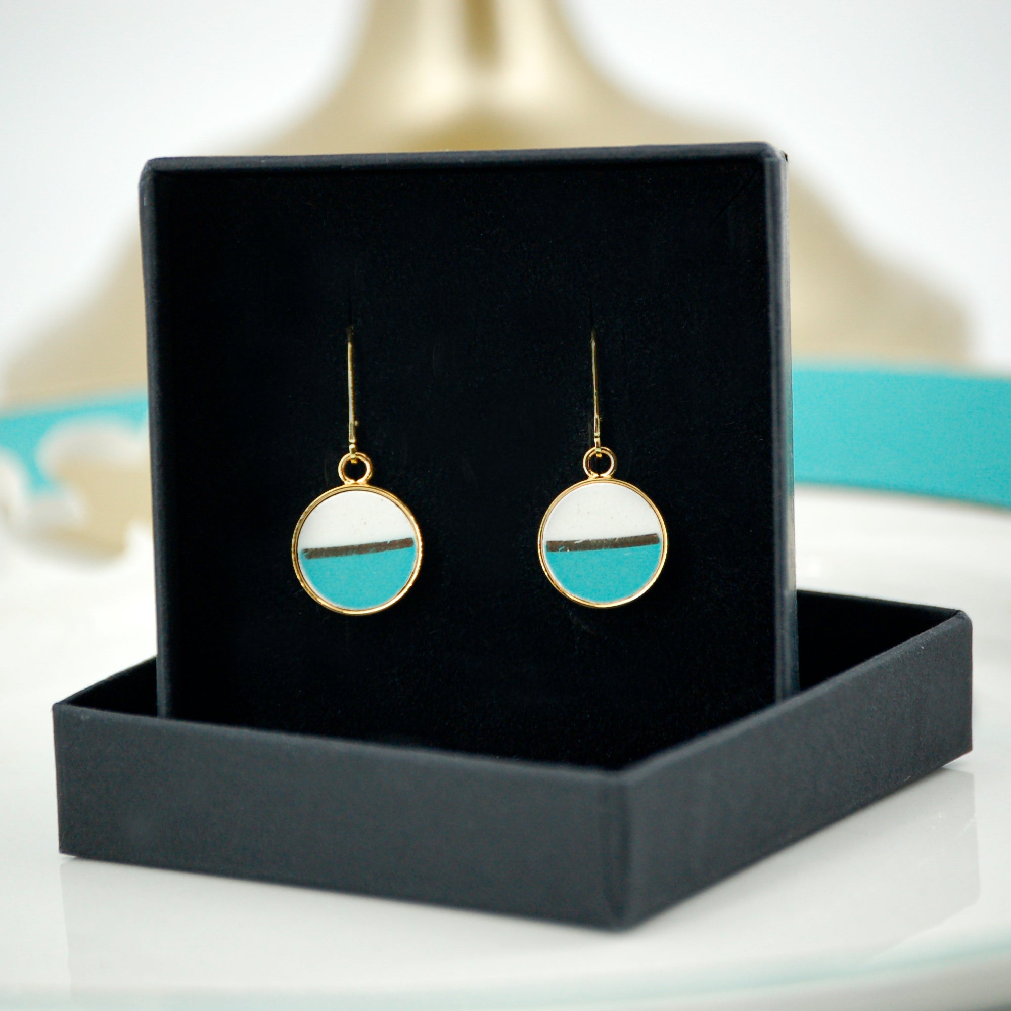 "Turquoise Horizon" earrings, gold finish