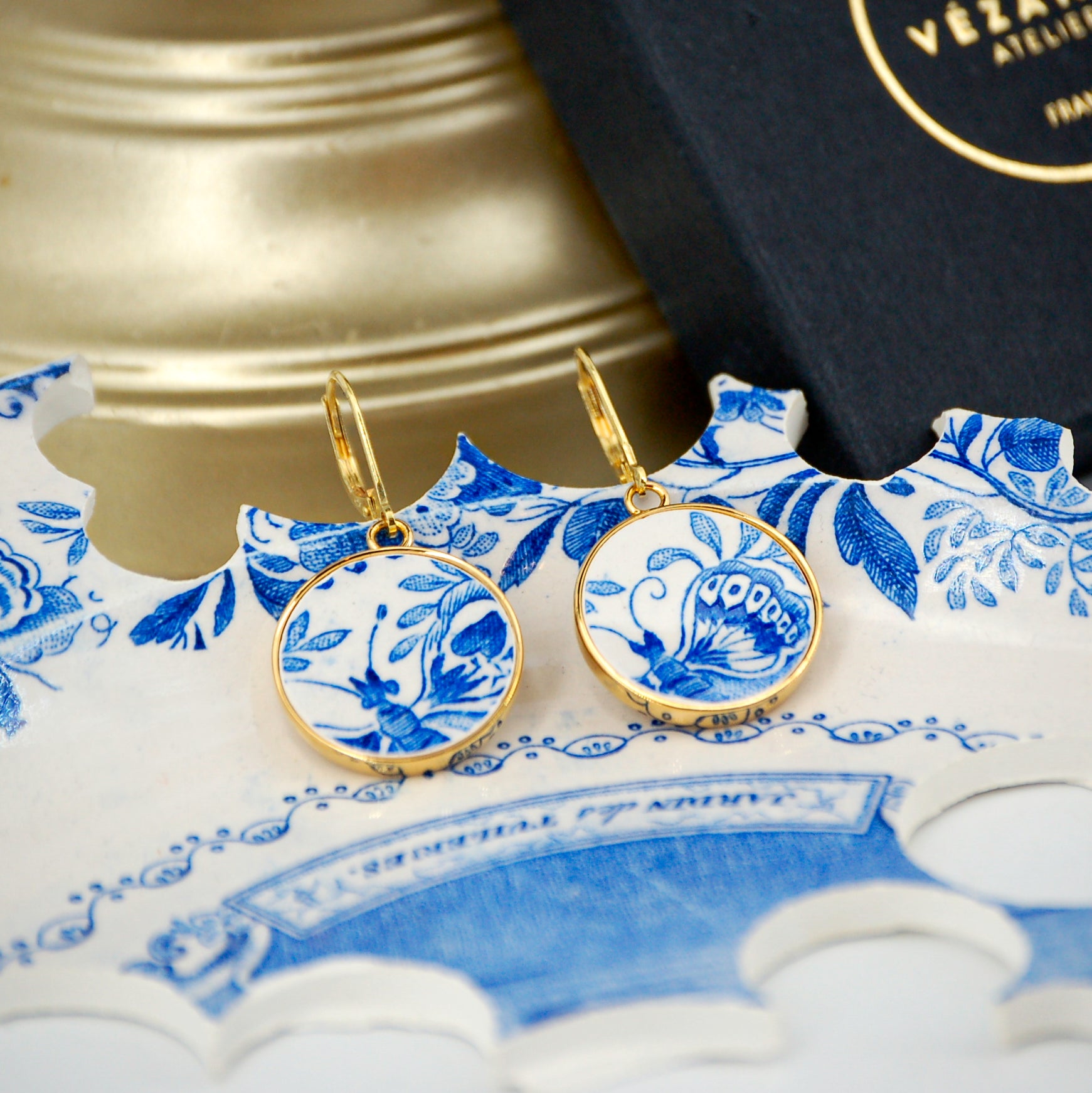 Boucles d'oreilles "Aile de papillon", finition or