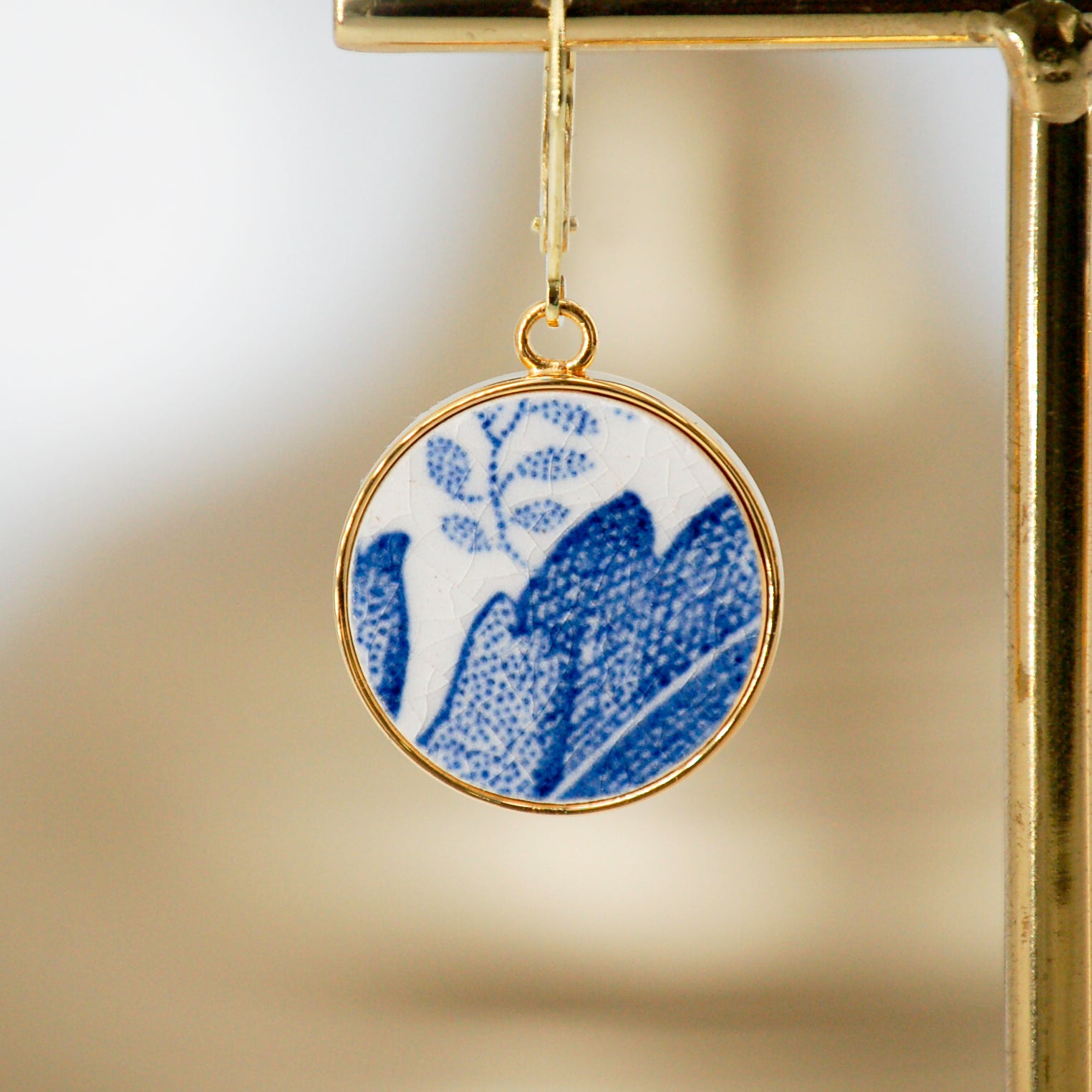"Small blue flowers" earrings, gold finish