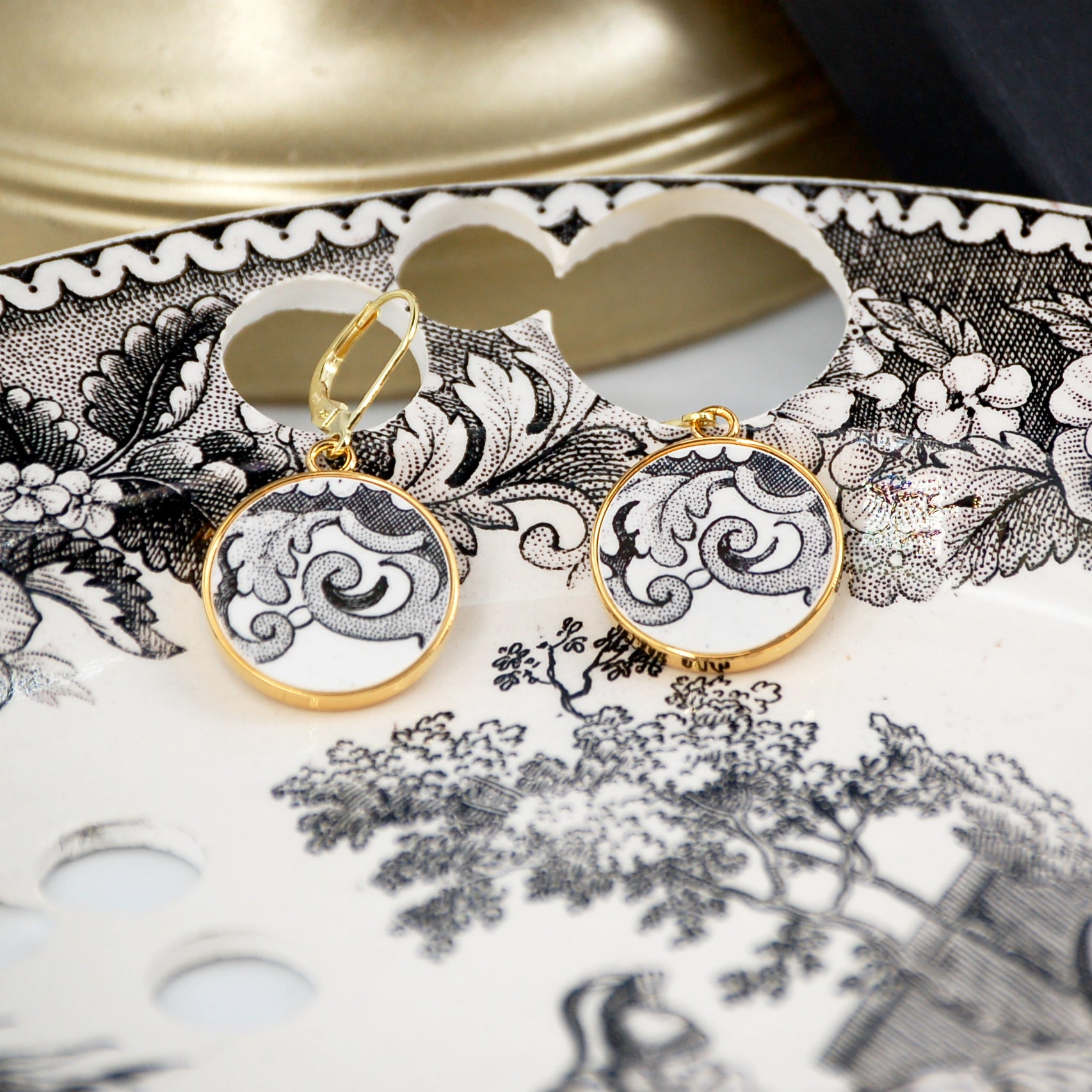 "19th Century Scrolls" earrings, gold finish