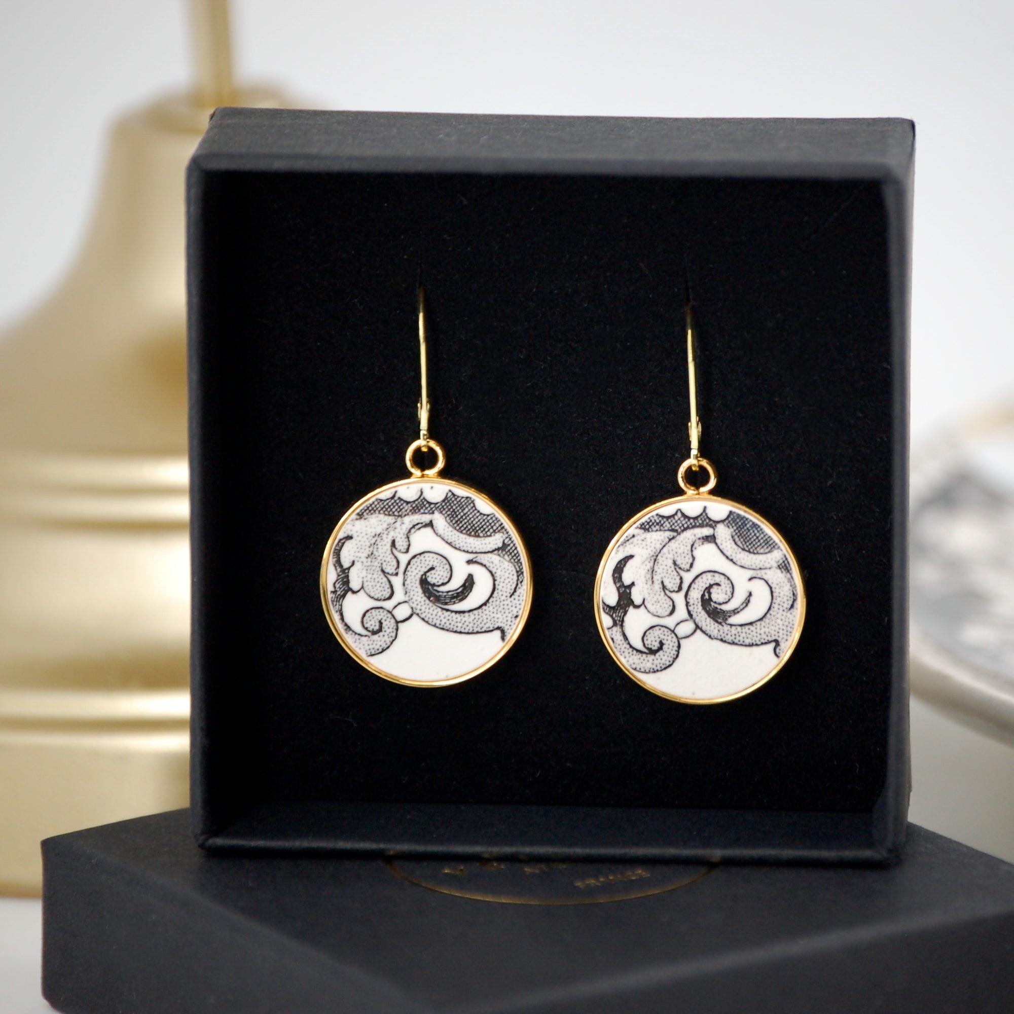 "19th Century Scrolls" earrings, gold finish