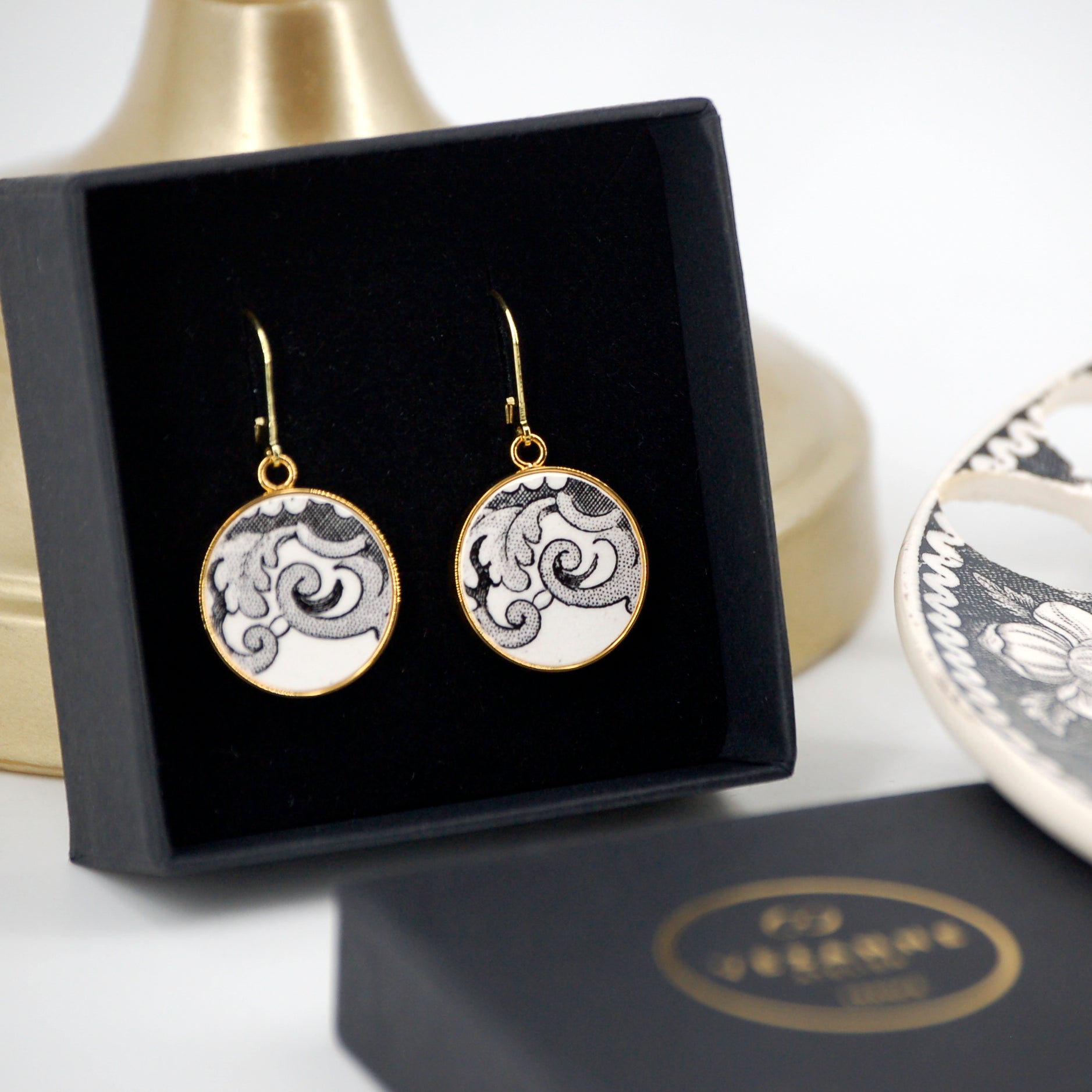 "19th Century Scrolls" earrings, gold finish