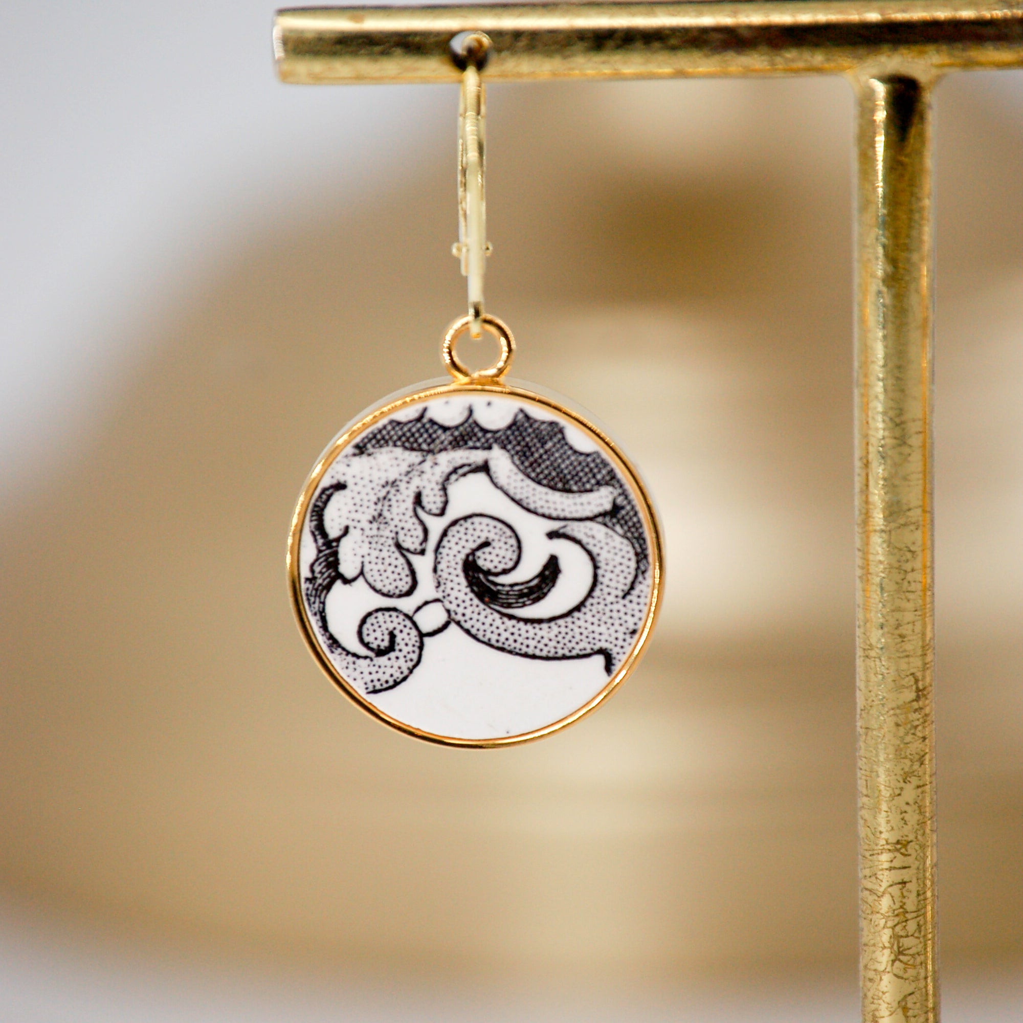"19th Century Scrolls" earrings, gold finish