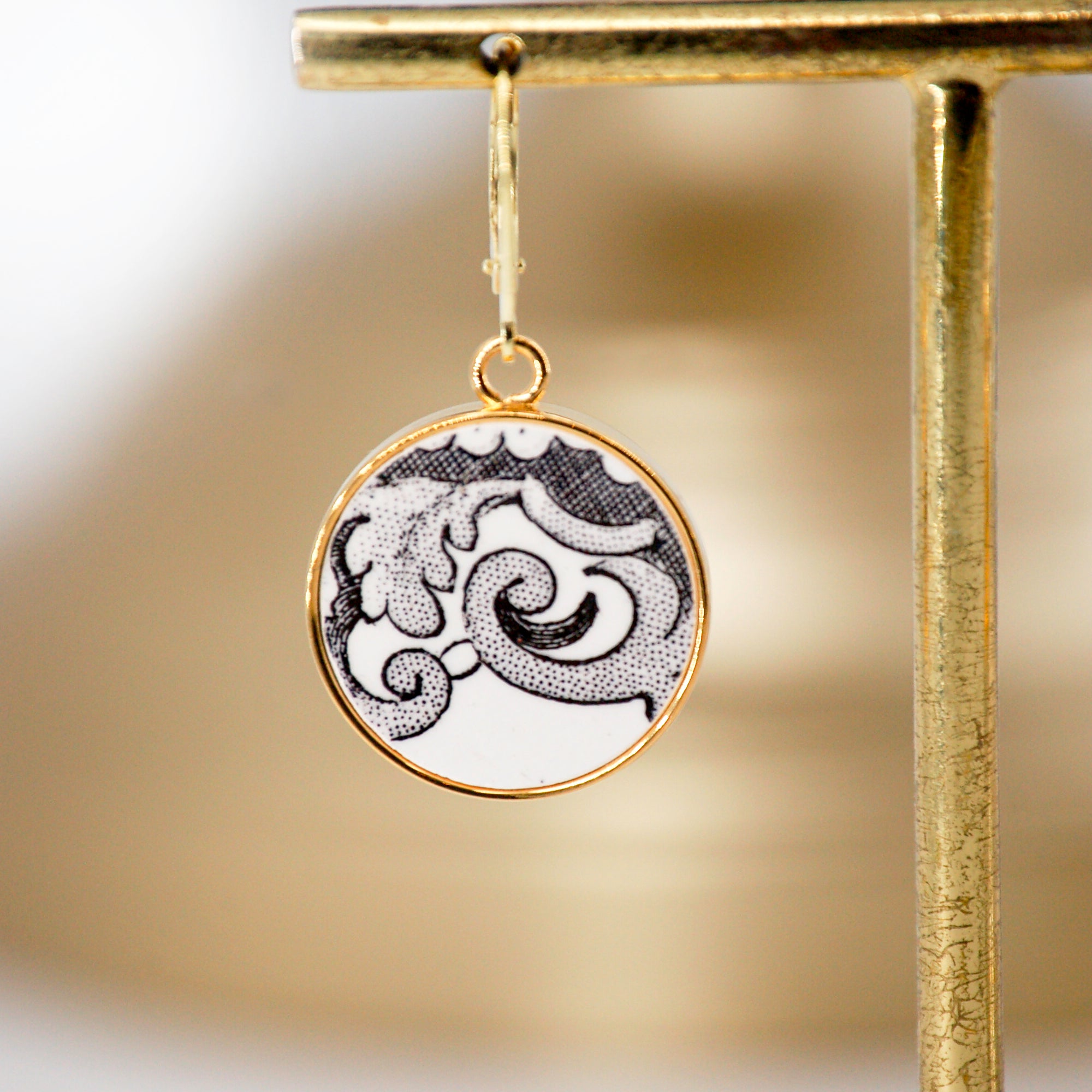 "19th Century Scrolls" earrings, gold finish