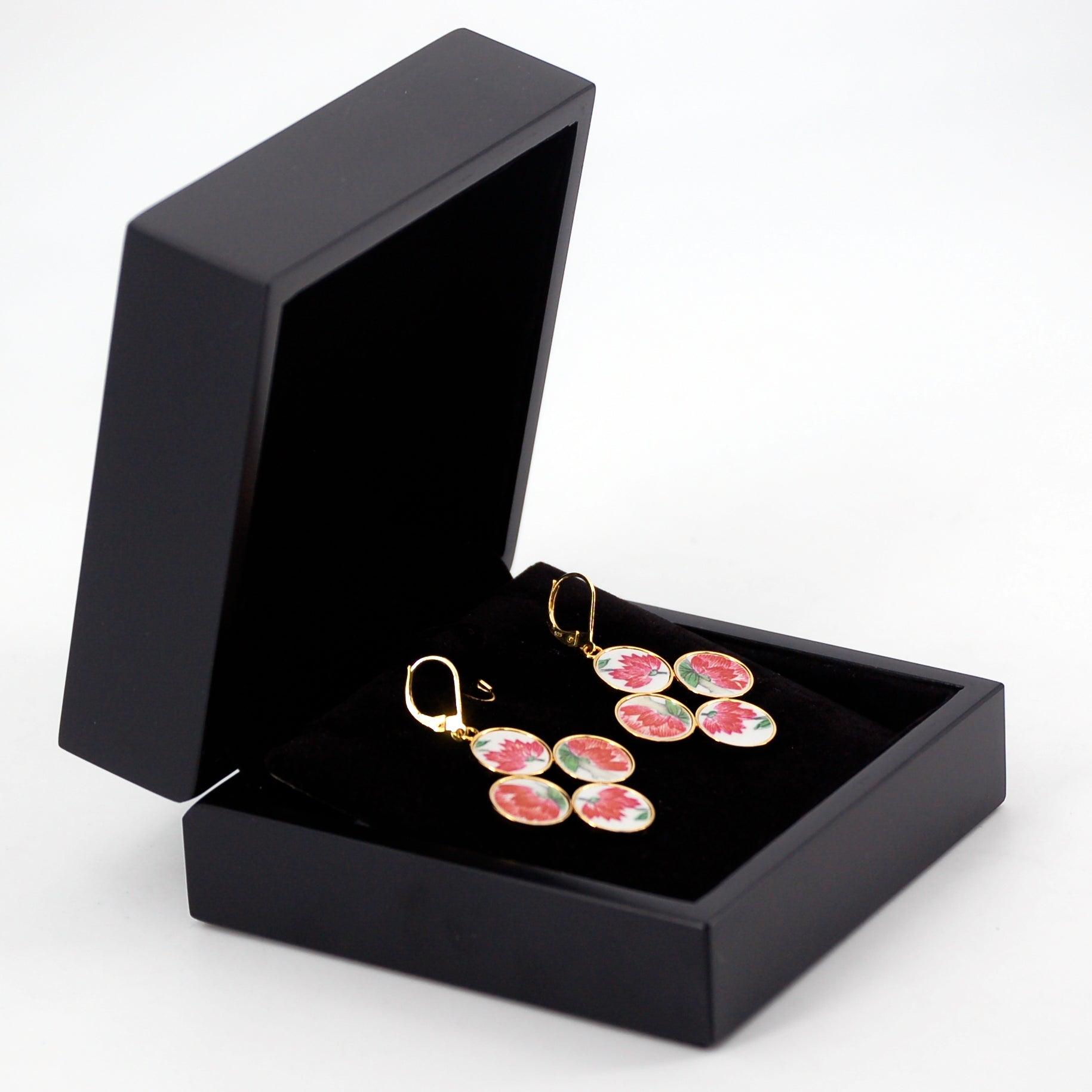 "Blue Flowers" earrings, gold finish