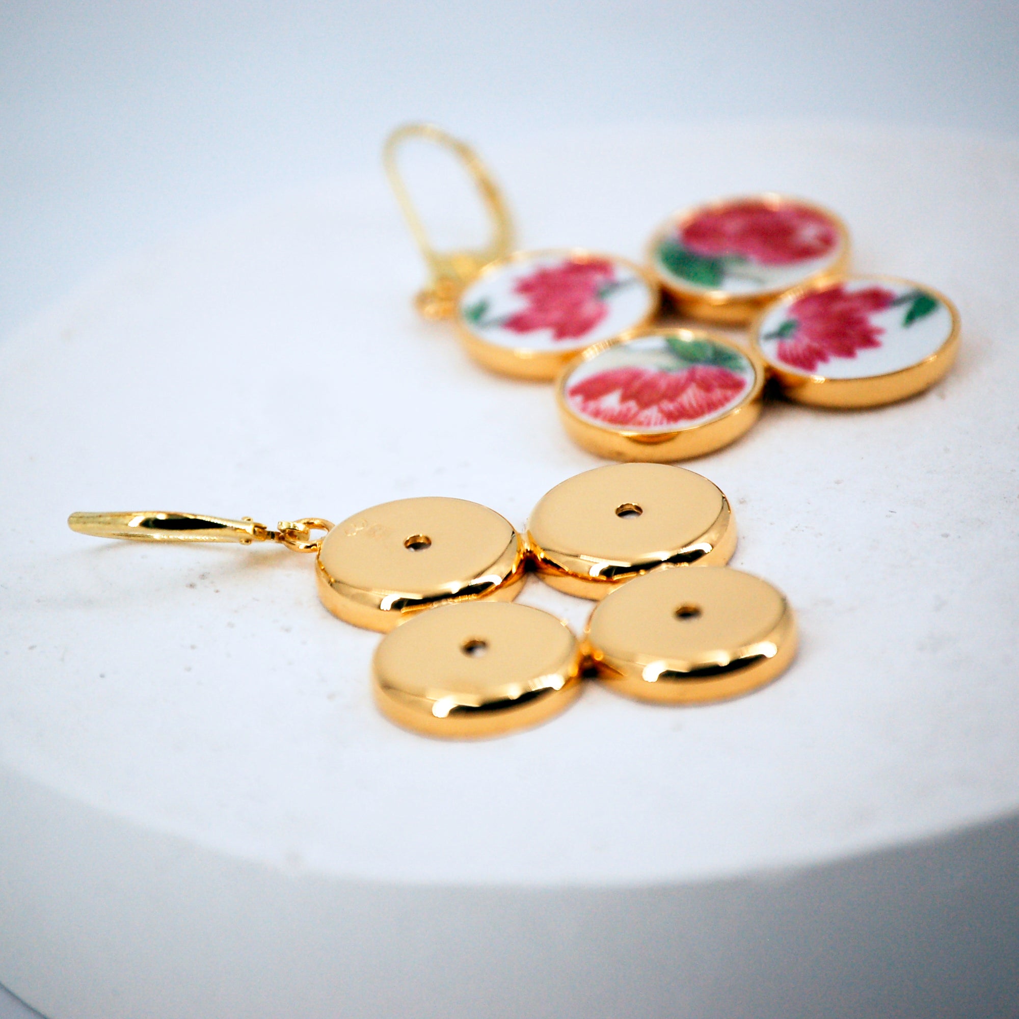 "Blue Flowers" earrings, gold finish