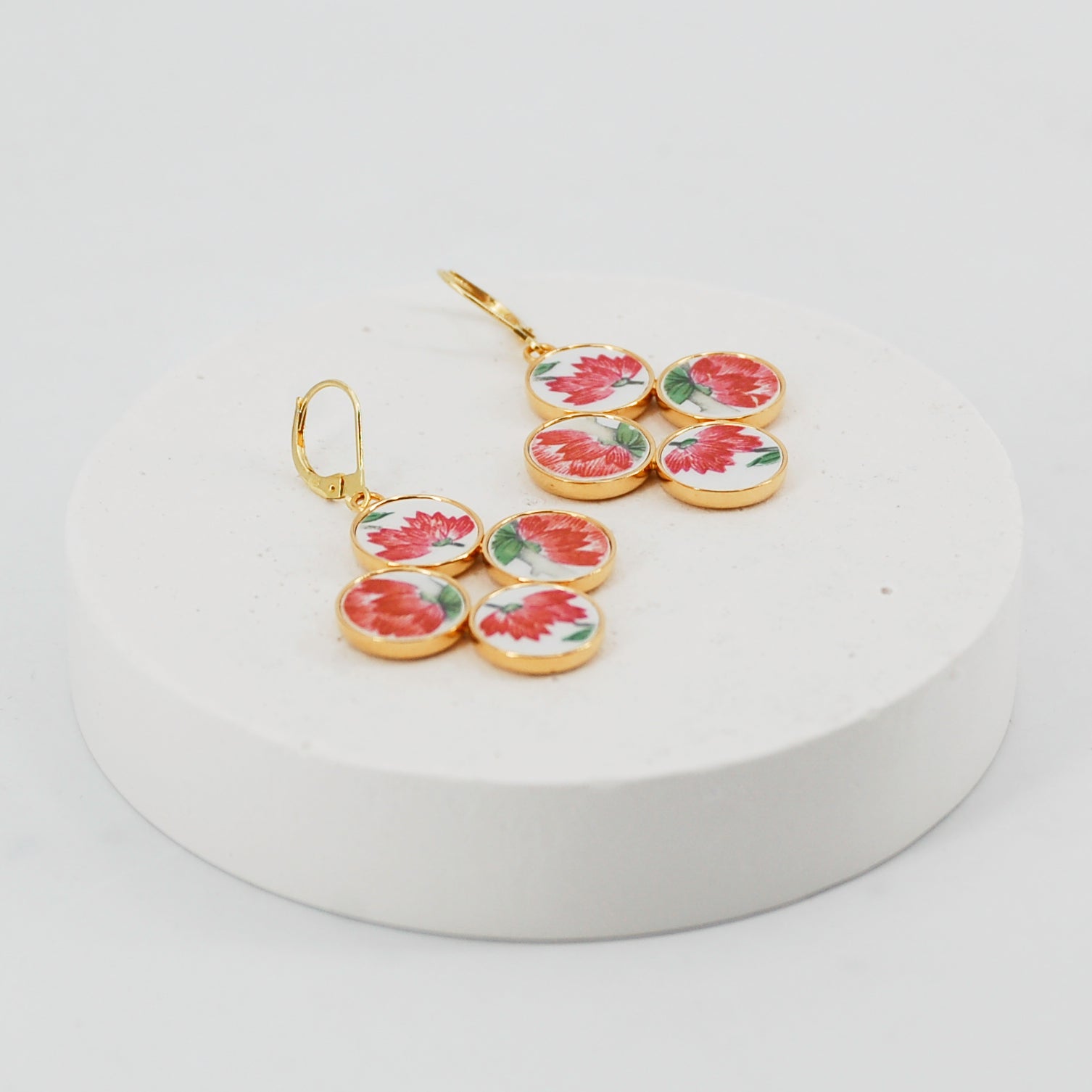 "Blue Flowers" earrings, gold finish