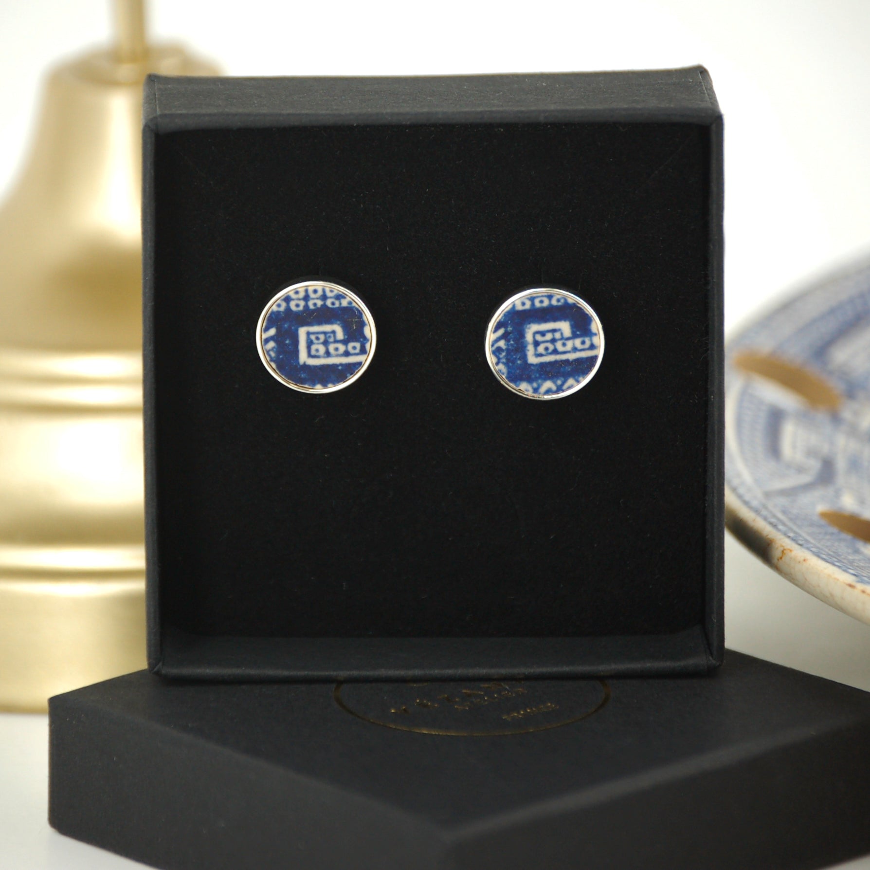 "Blue Pattern" cufflinks, silver finish