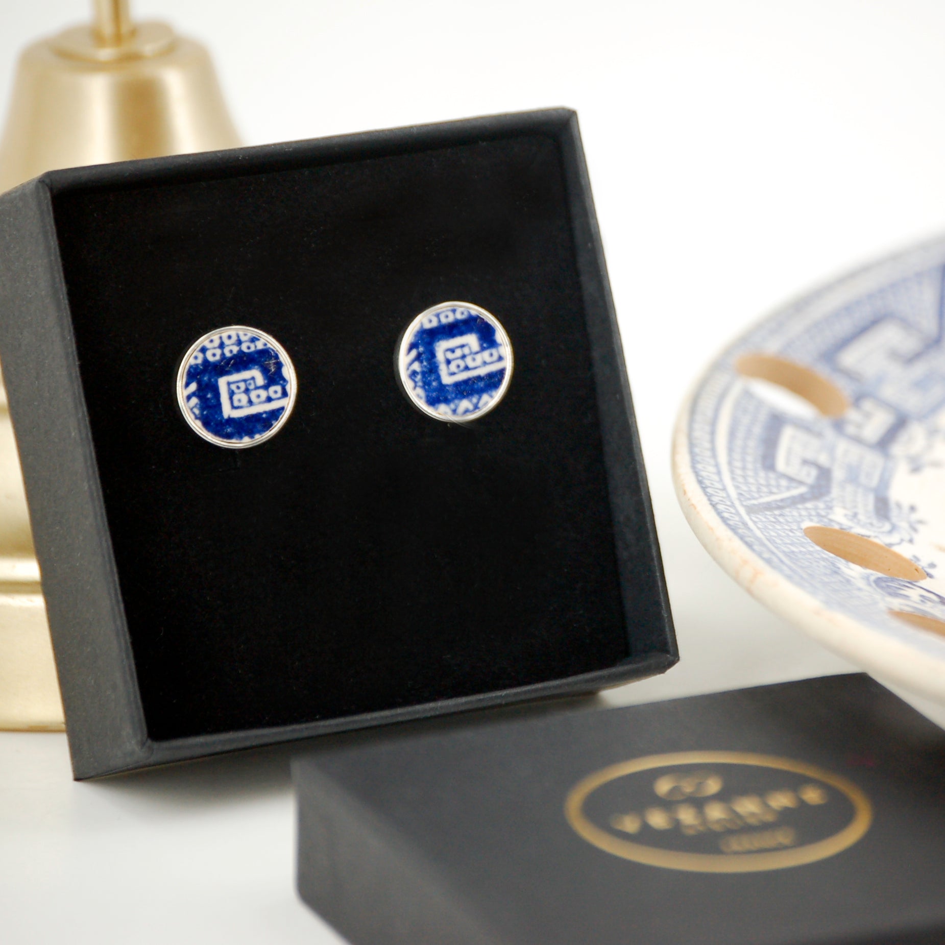 "Blue Pattern" cufflinks, silver finish