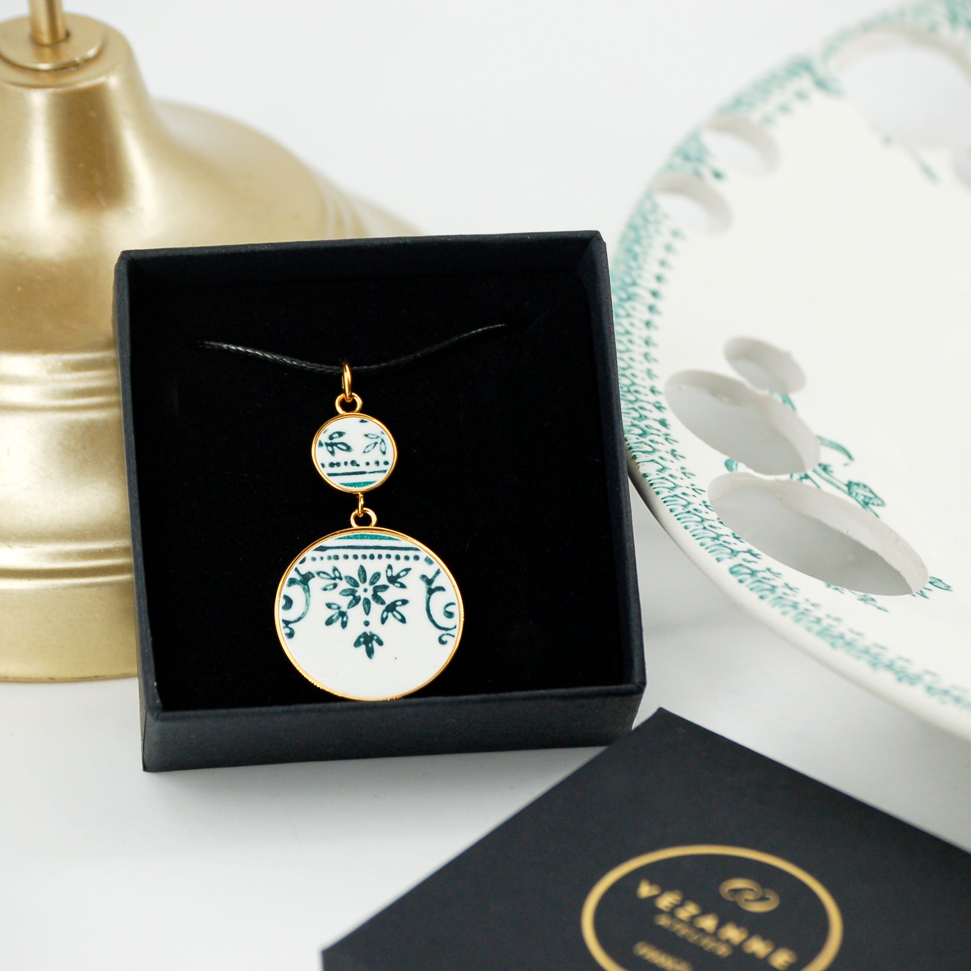 "Arabesque and Small Flowers" Pendant, Gold Finish