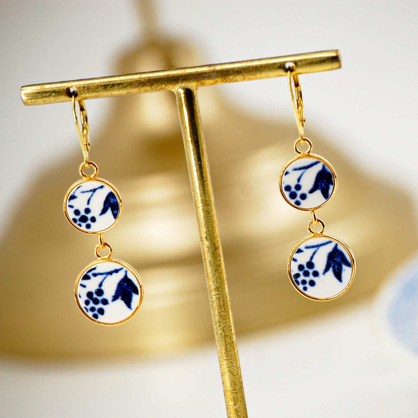 "Blue flower" earrings, gold finish