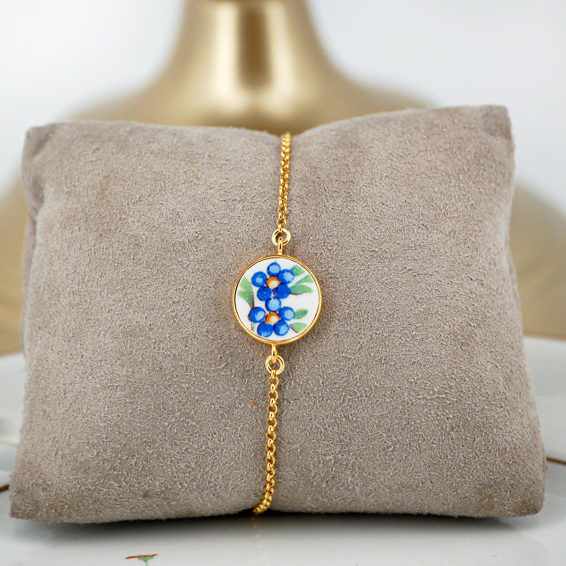 Bracelet ajustable "Fleur bleue et jaune"