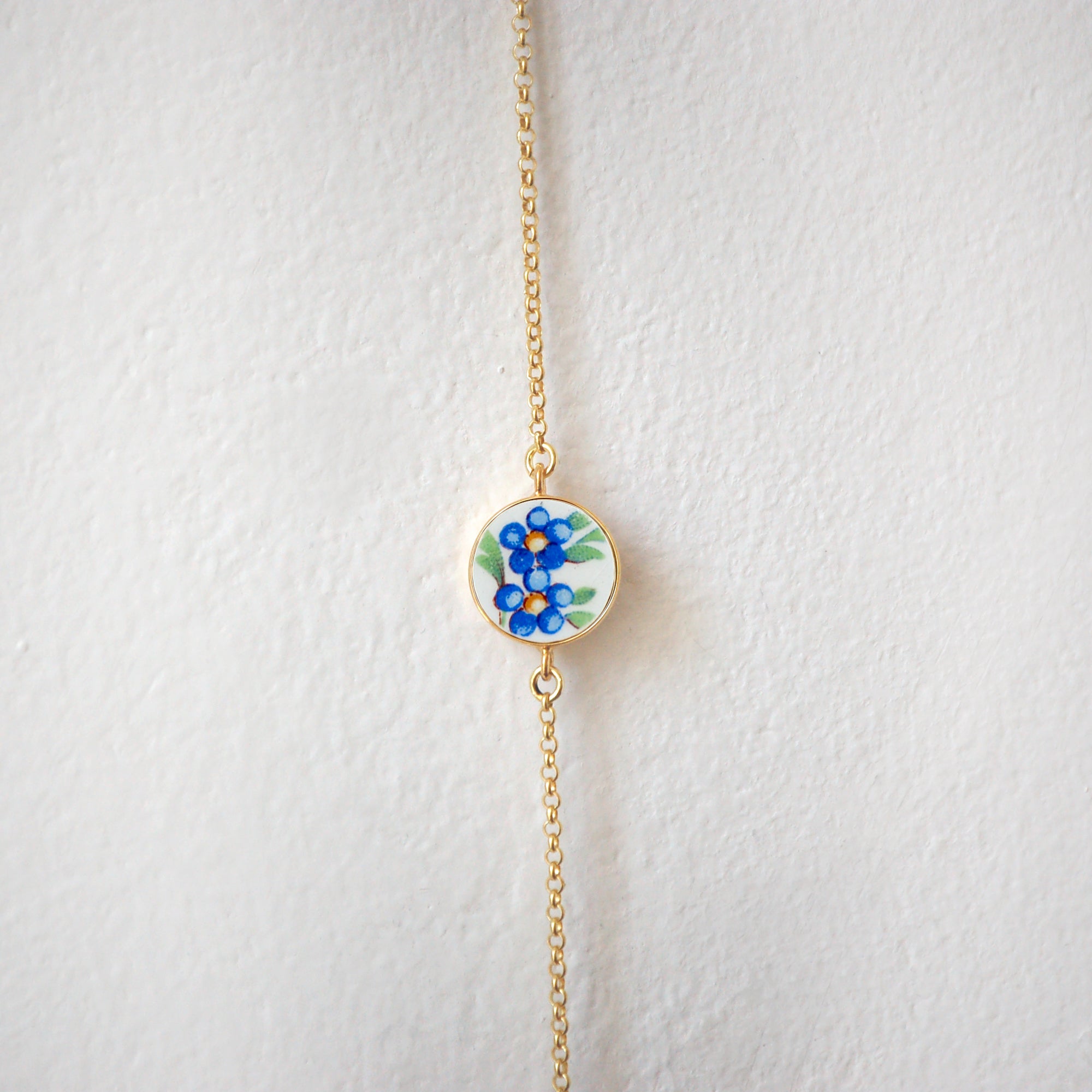 Bracelet ajustable "Fleur bleue et jaune"