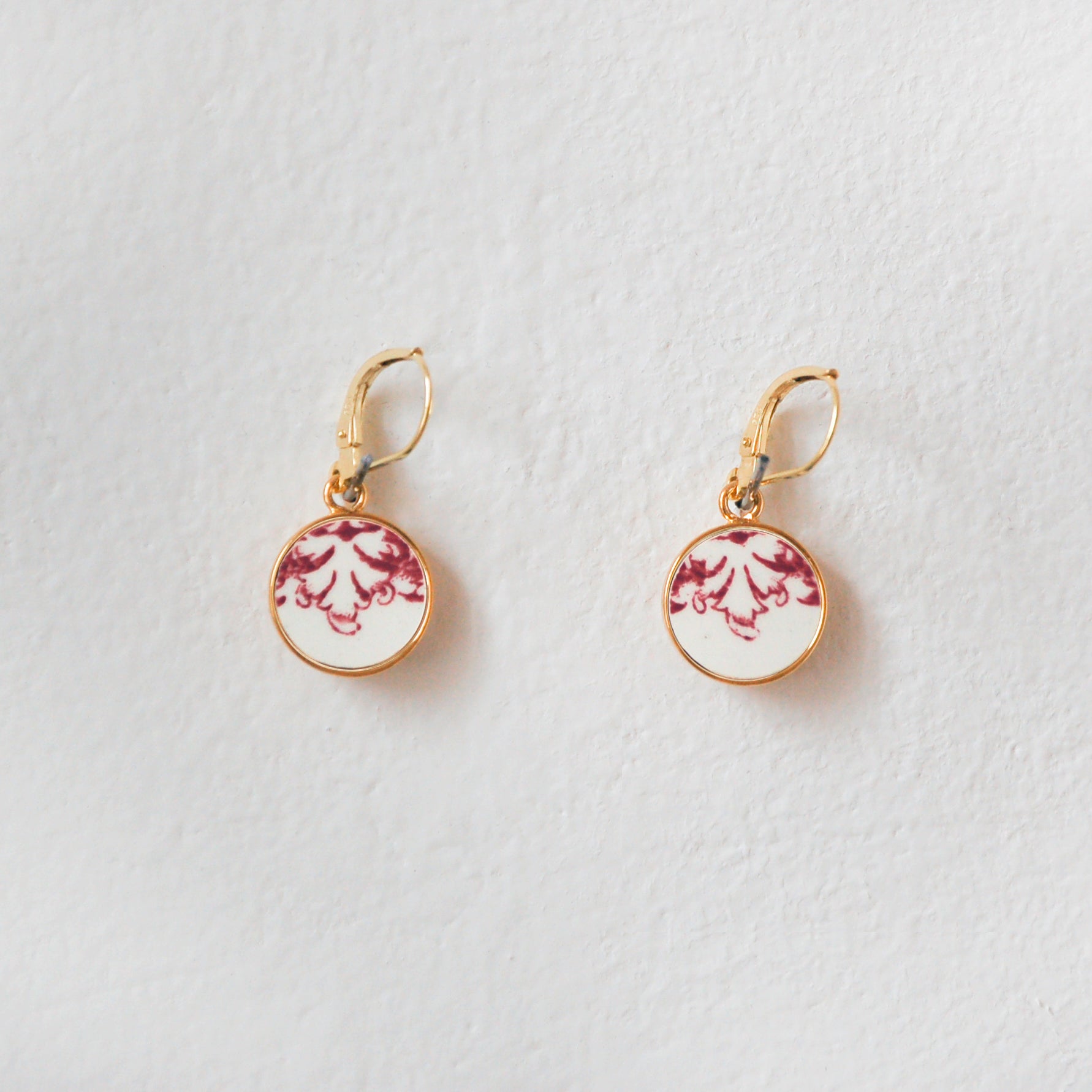 Boucles d'oreilles "Les feuilles d'acanthe en vieux rose", finition or