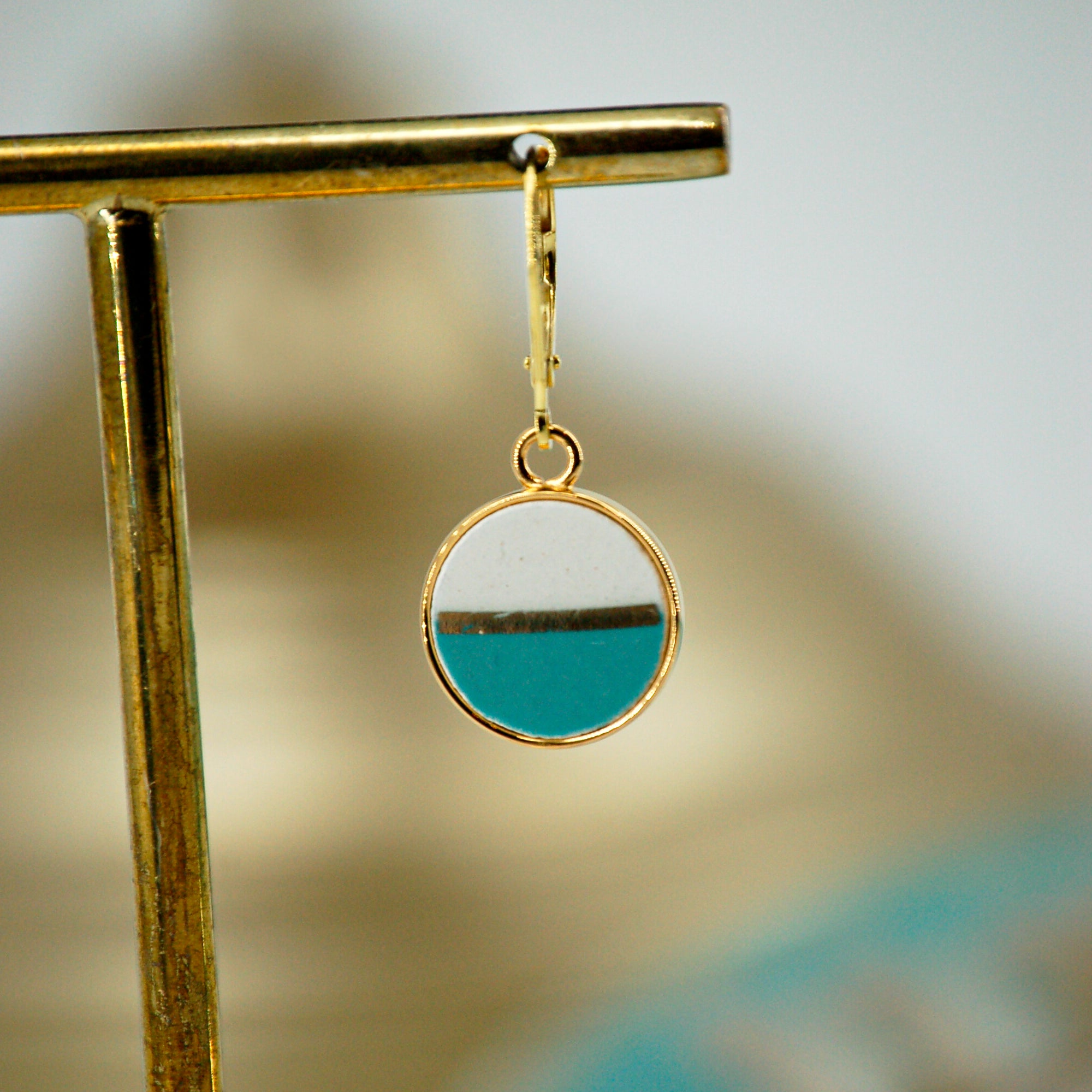 "Turquoise Horizon" earrings, gold finish