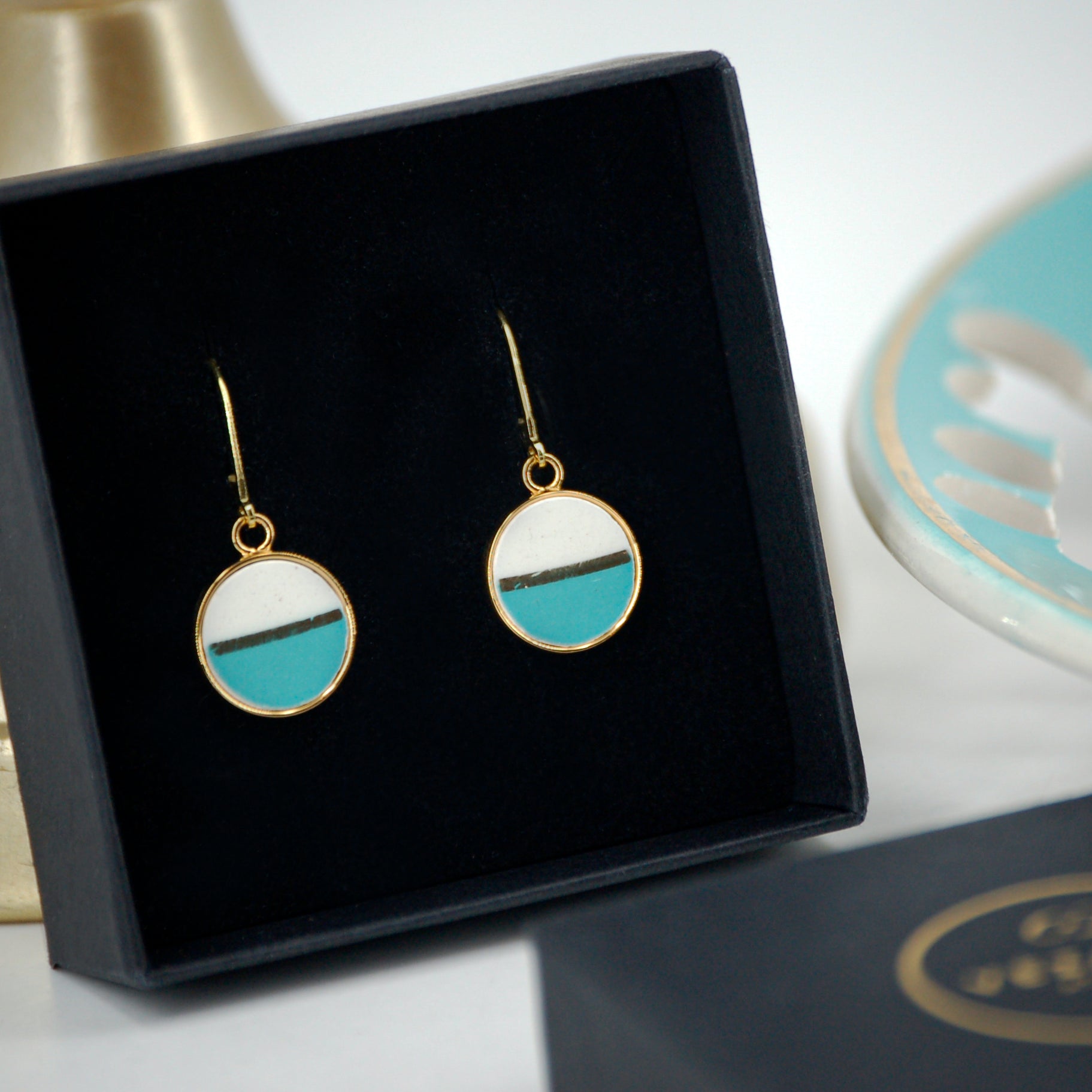 "Turquoise Horizon" earrings, gold finish