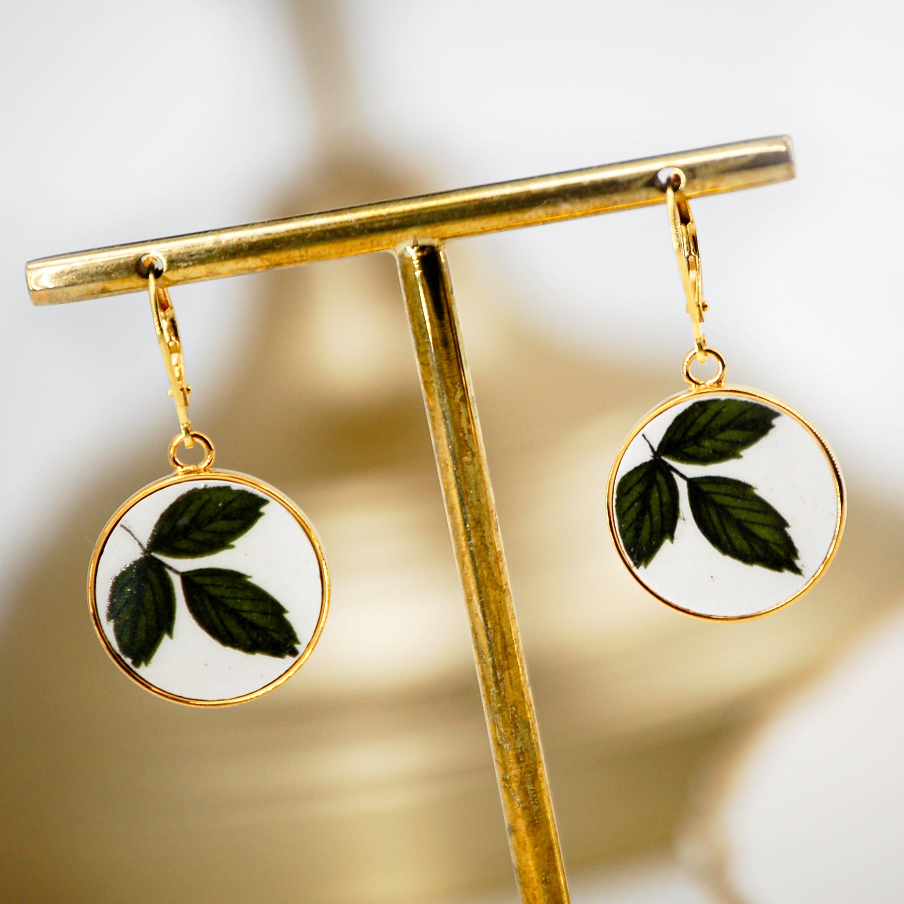 "Leaves in the Wind" earrings, gold finish