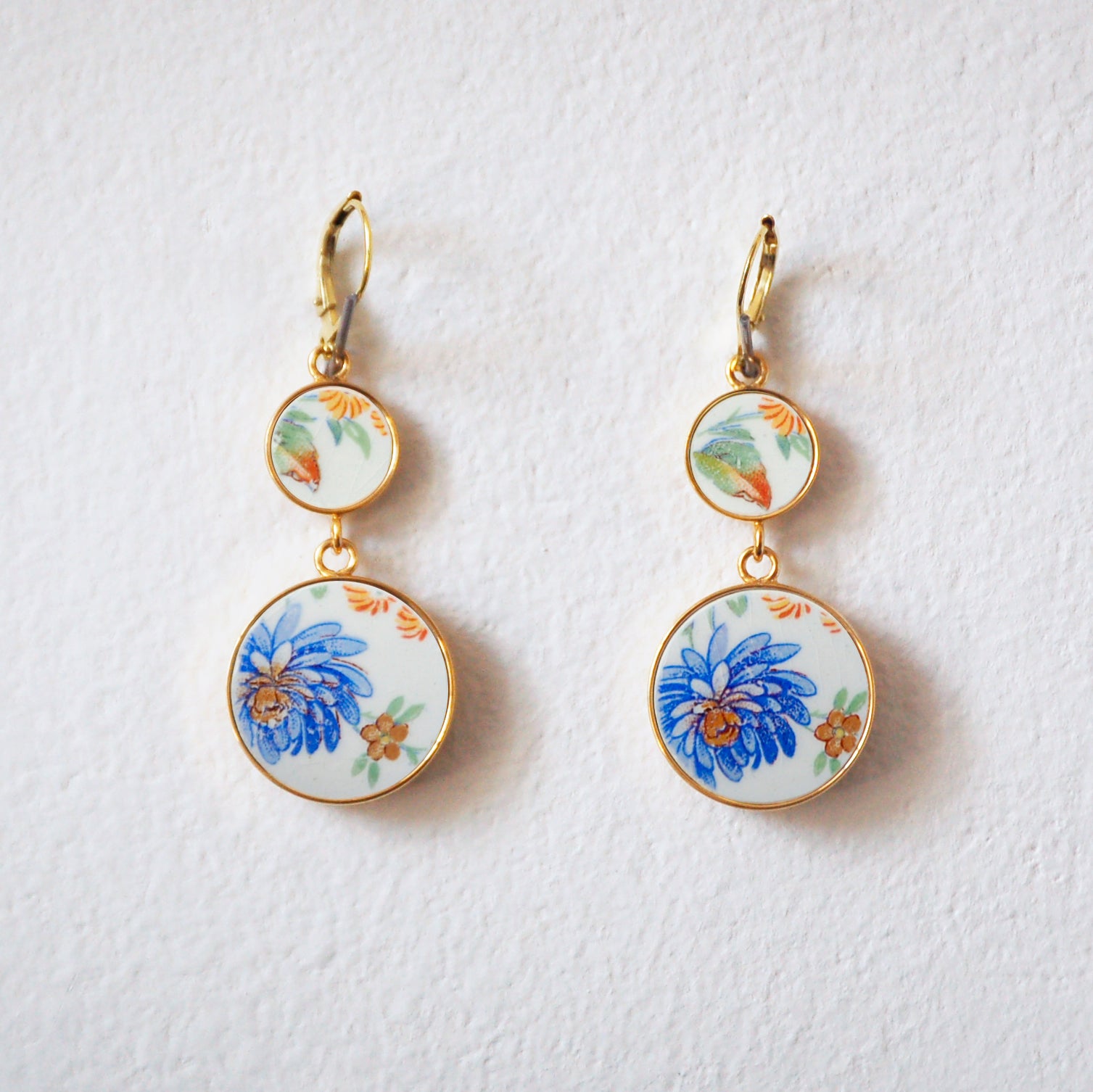 Boucles d'oreilles "Aster et ses fleurs printanières", finition or