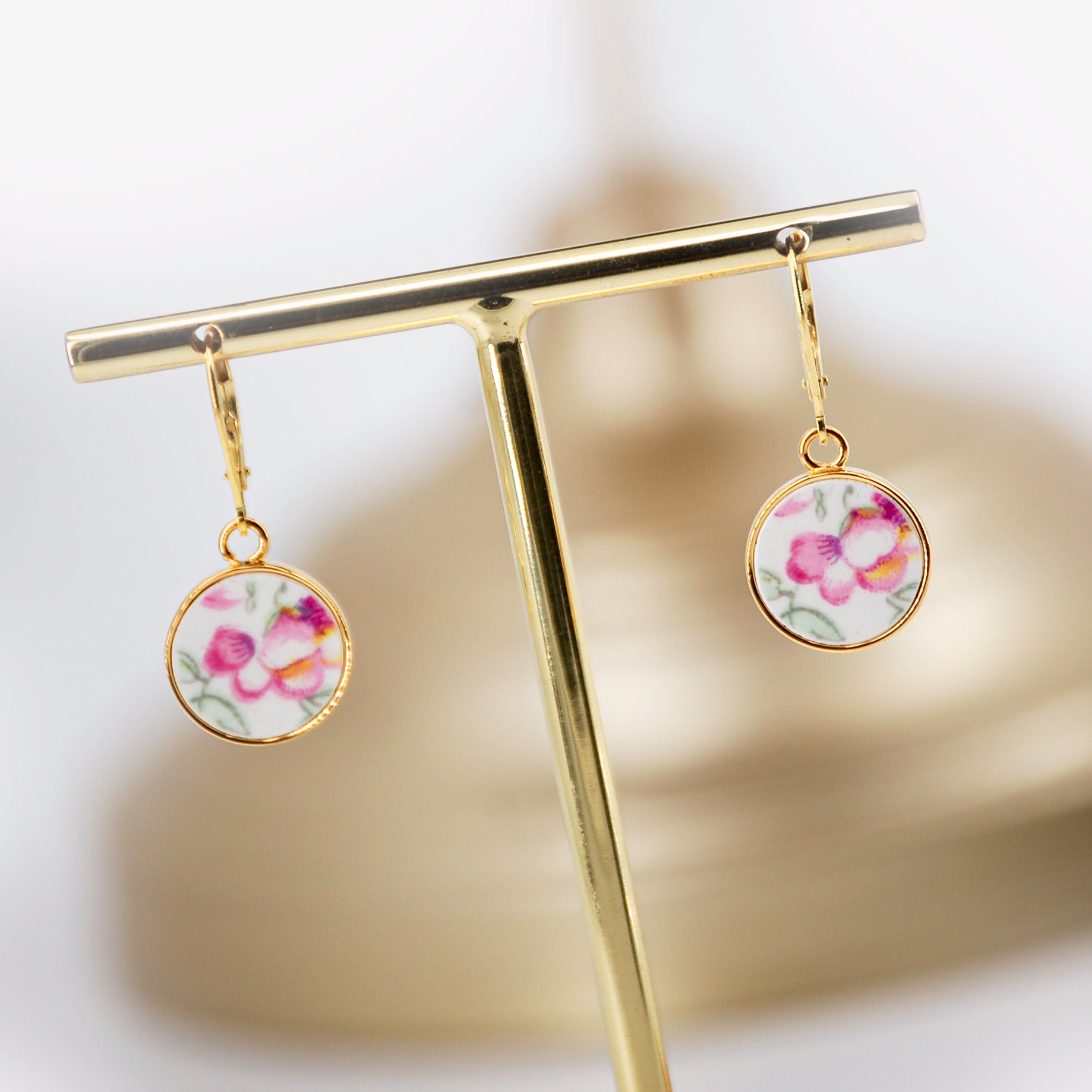 Boucles d'oreilles "Délicate fleur rose"
