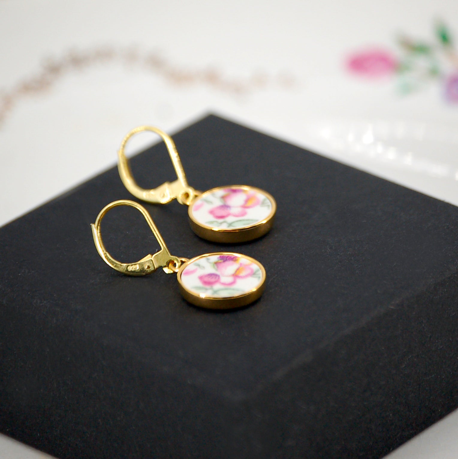 Boucles d'oreilles "Délicate fleur rose"