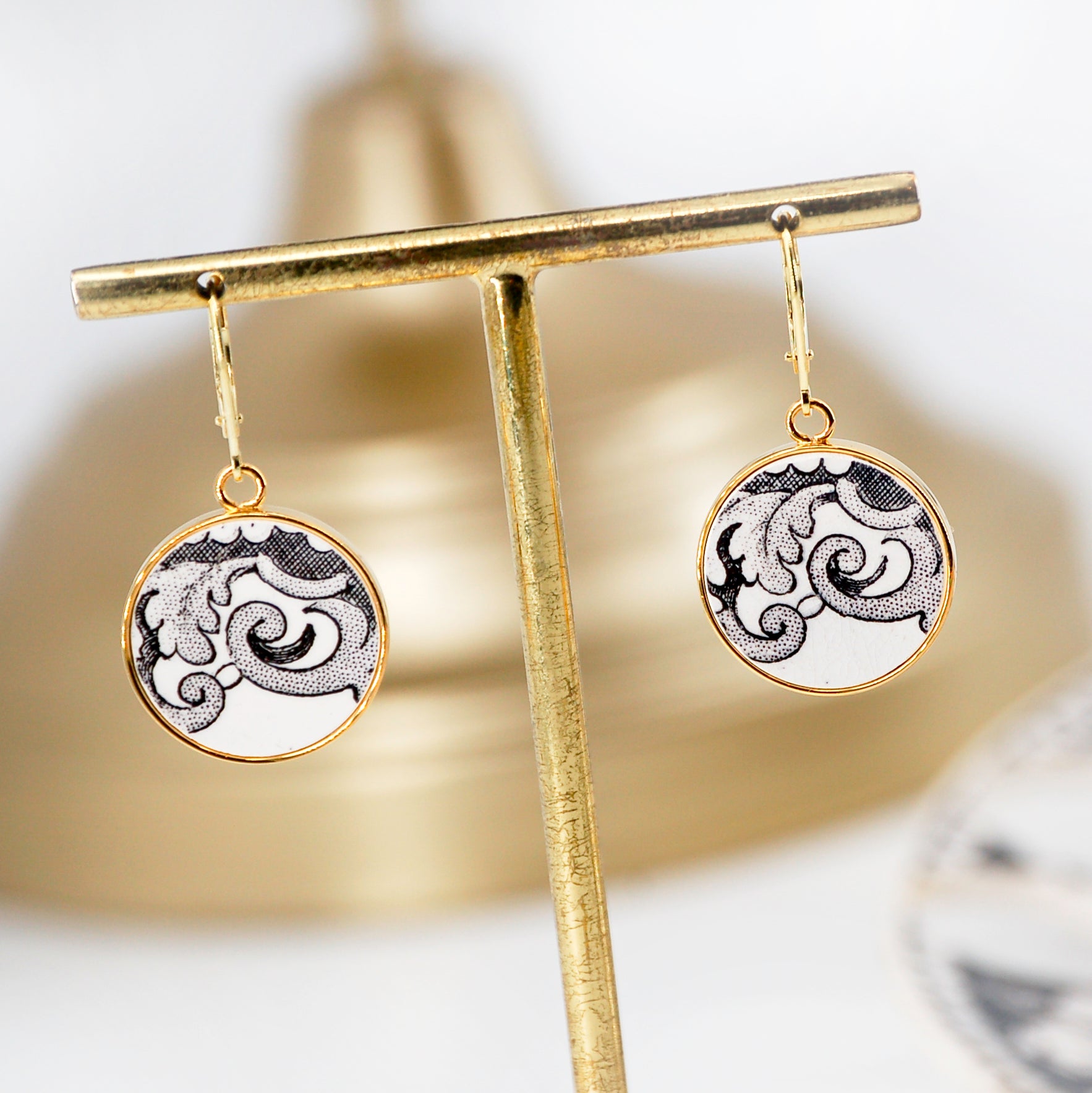 "19th Century Scrolls" earrings, gold finish