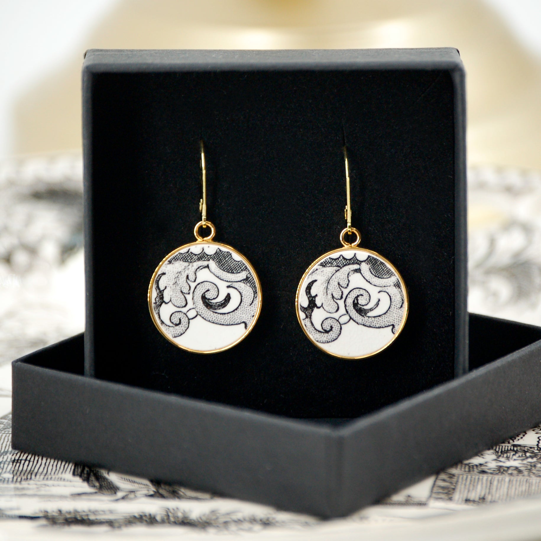 "19th Century Scrolls" earrings, gold finish