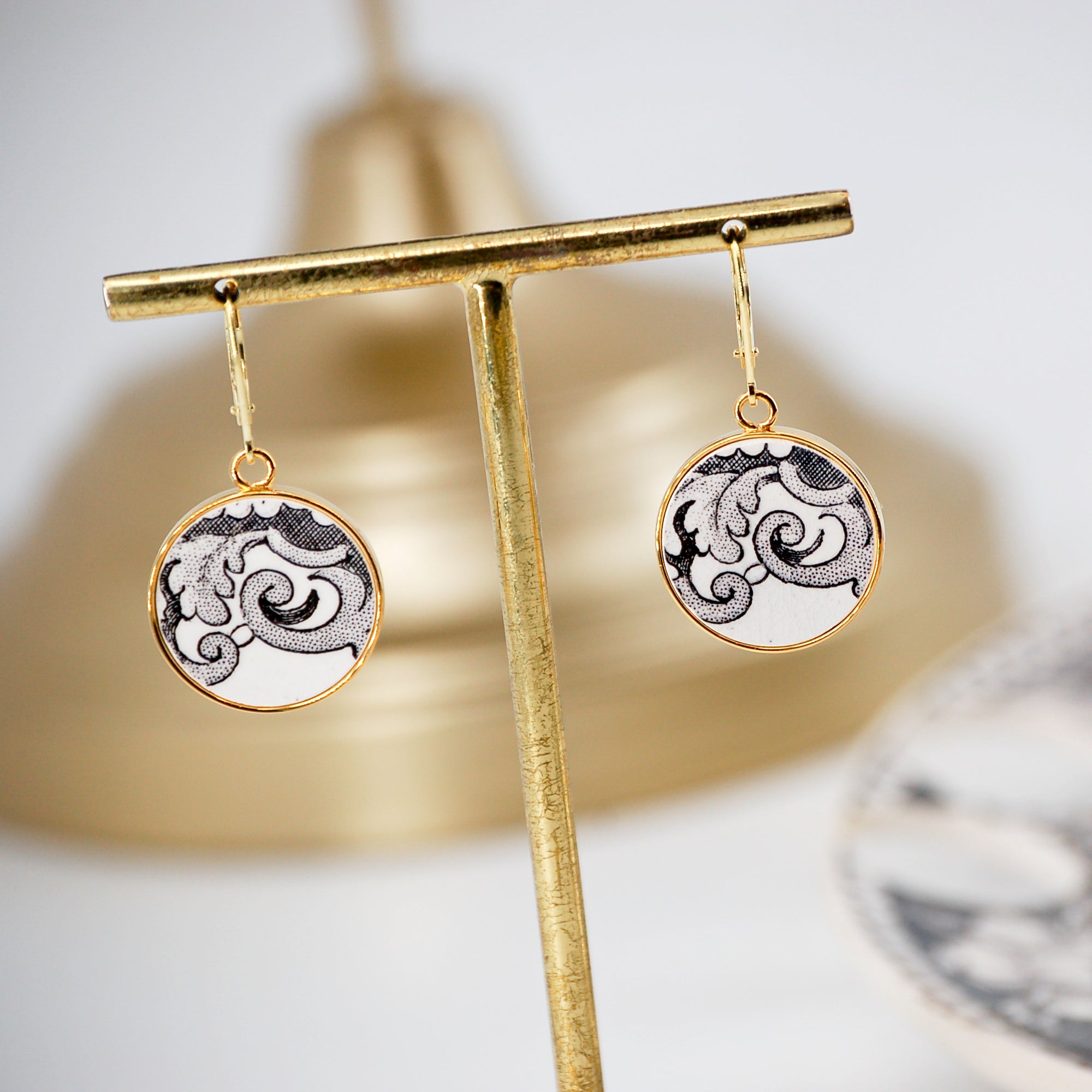 "19th Century Scrolls" earrings, gold finish