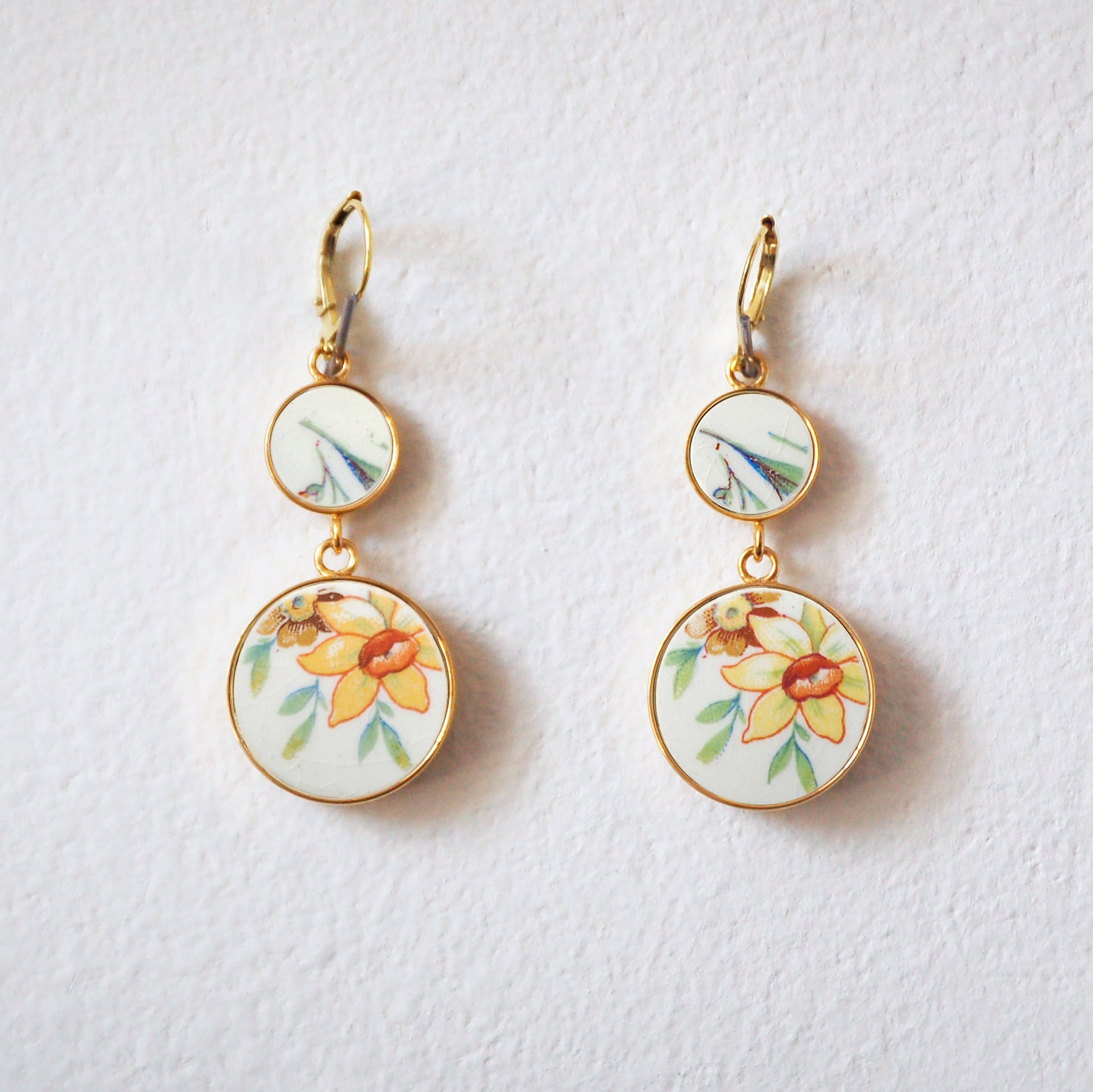 Boucles d'oreilles "Bouquet de jonquilles", finition or
