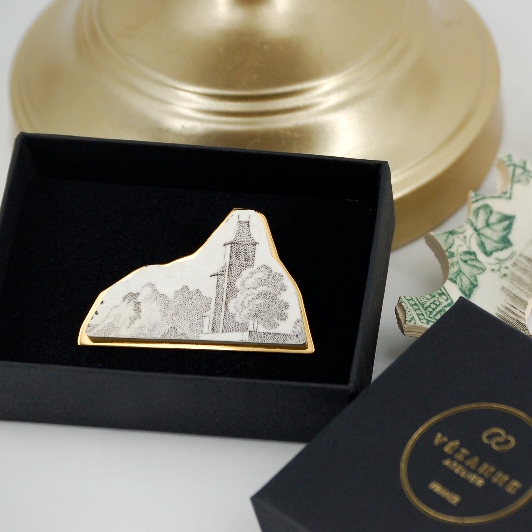 "Landscape #1" brooch, gold finish