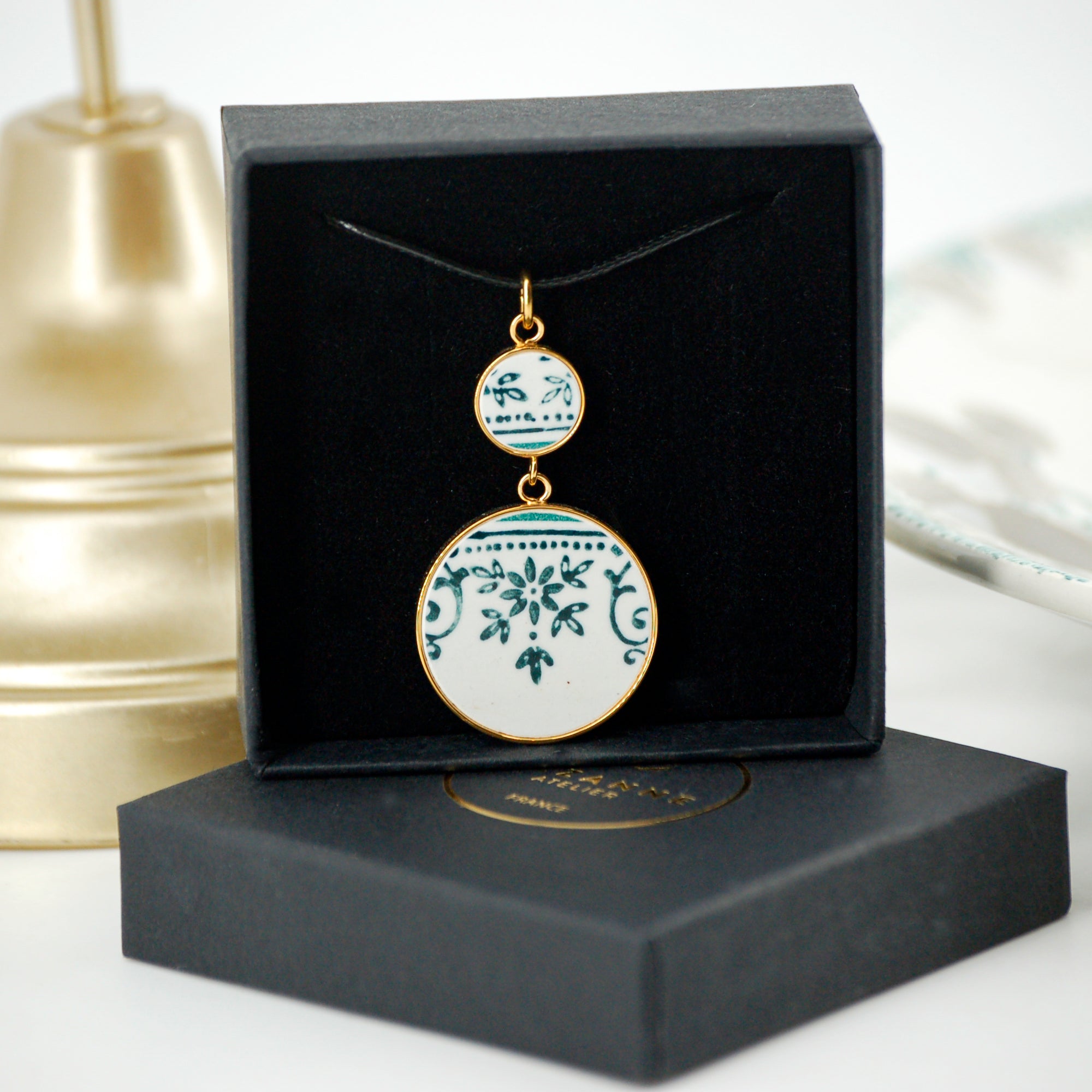 "Arabesque and Small Flowers" Pendant, Gold Finish