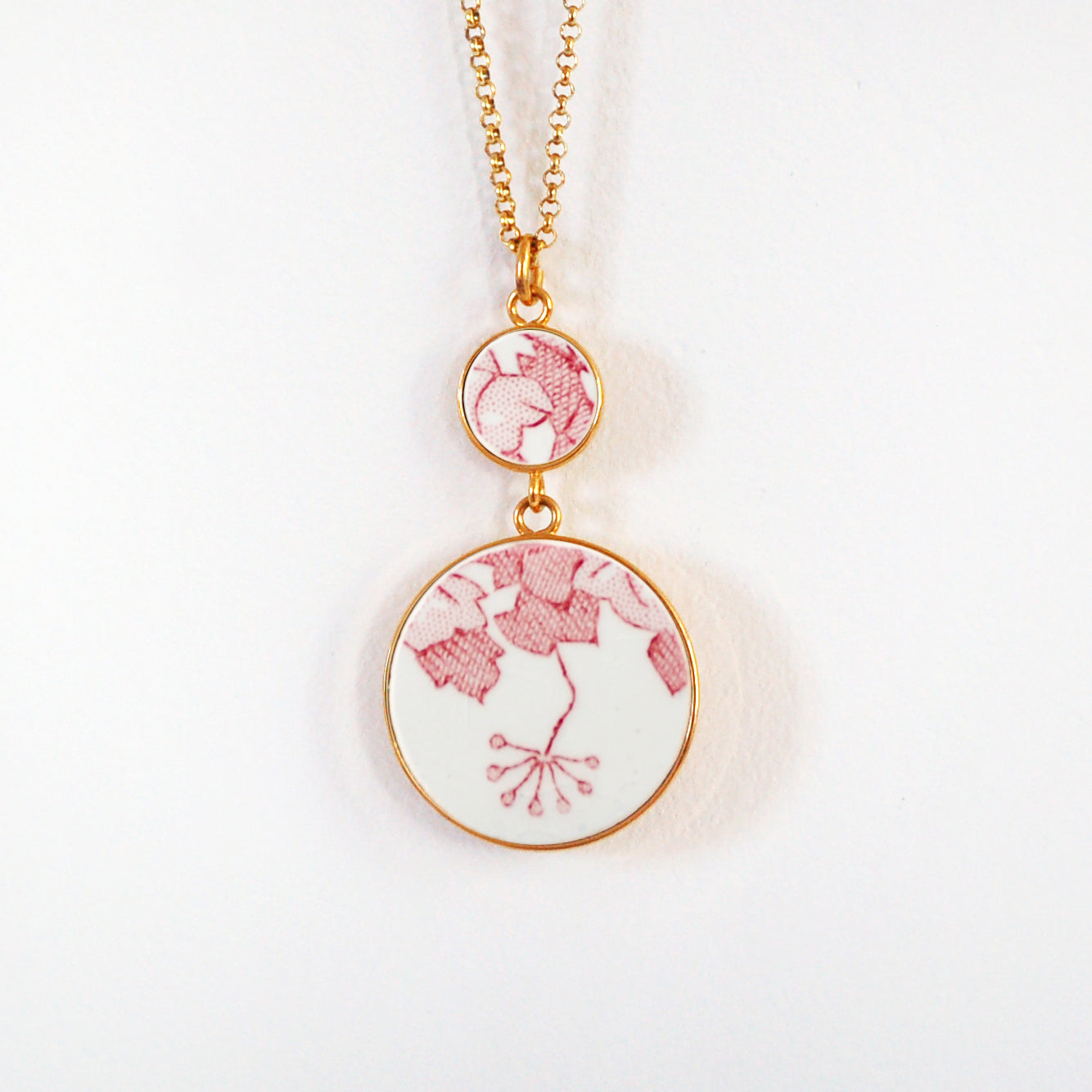 Pendentif "Fleur et feuillage rose", finition or