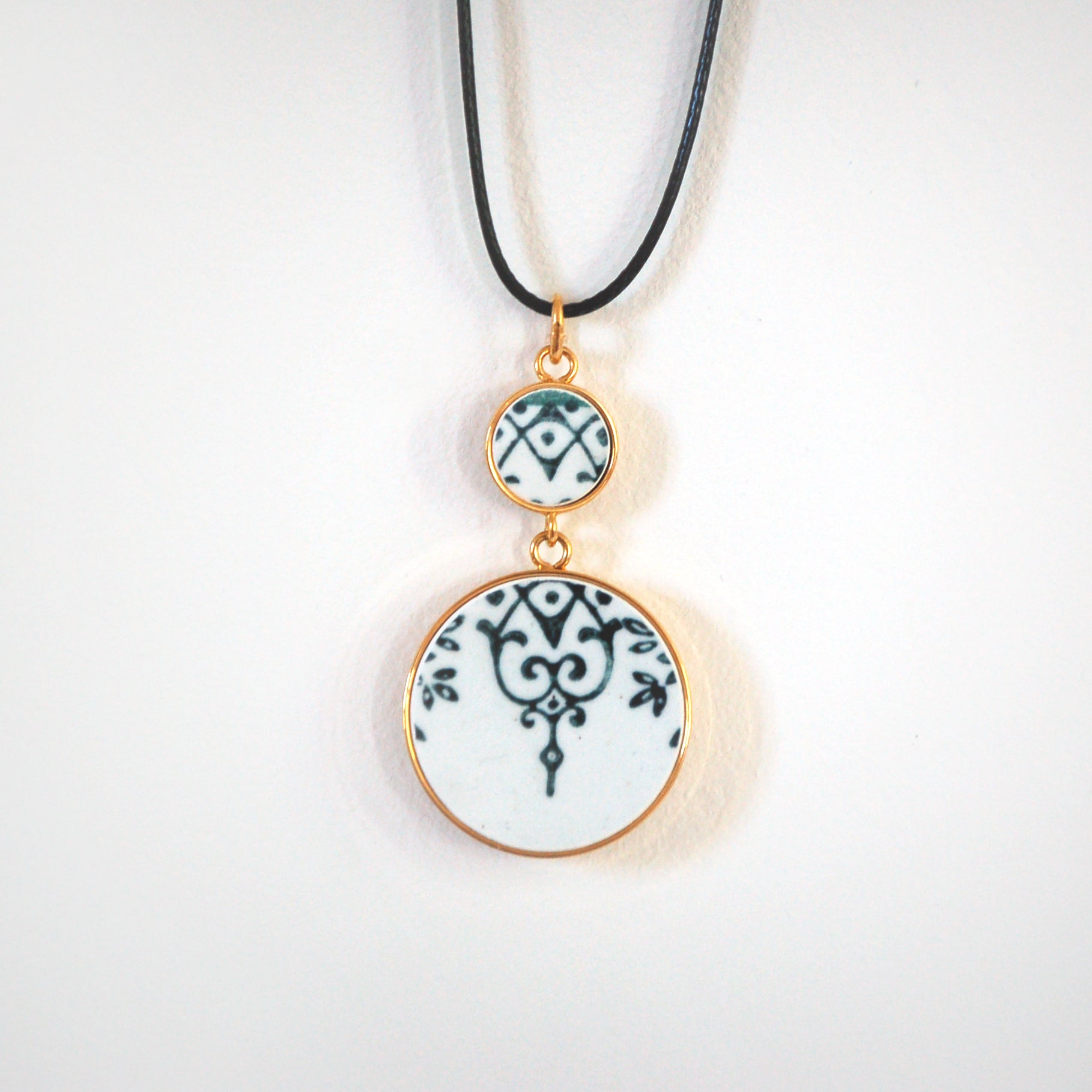 "Green Flowers and Arabesques" Pendant, Gold Finish