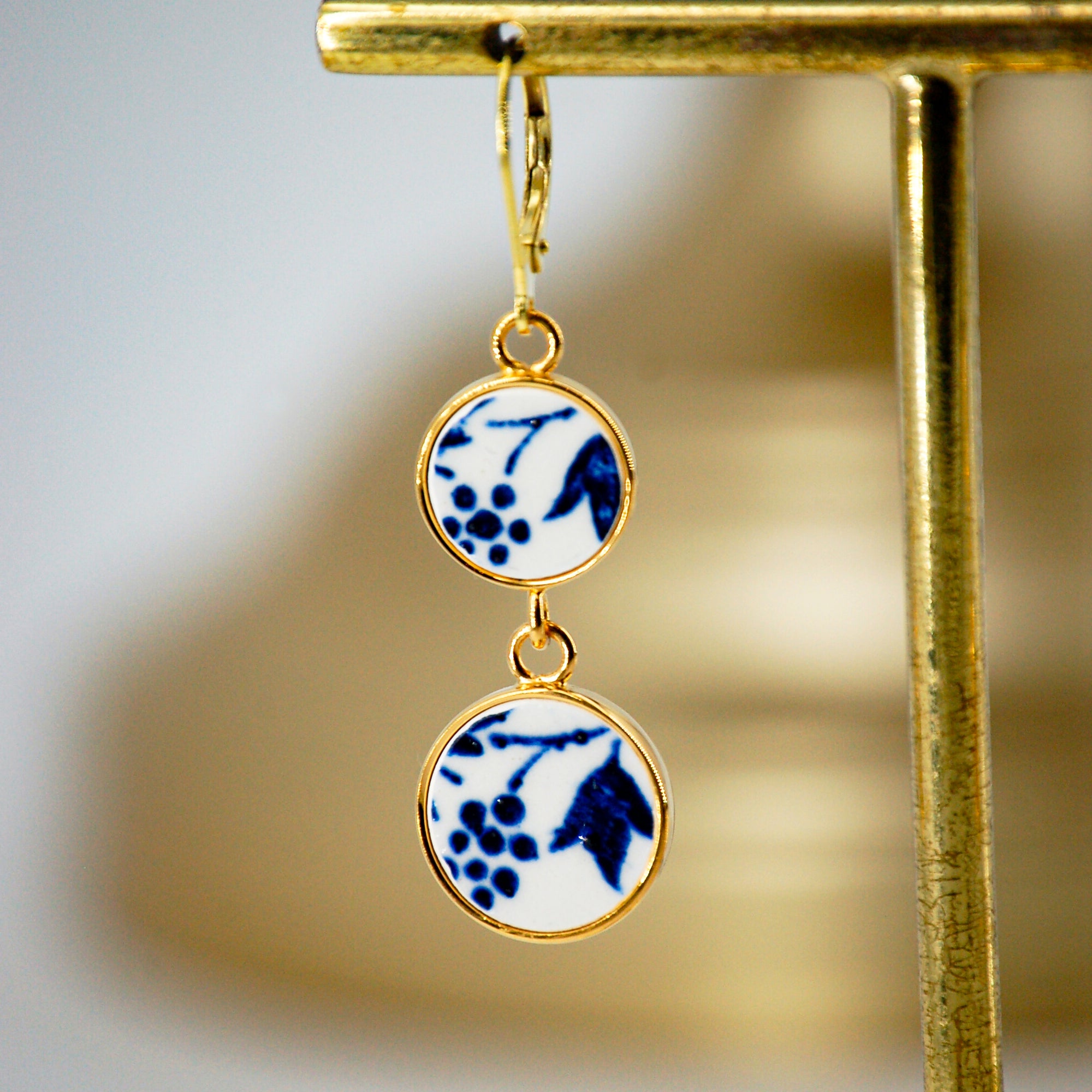 "Blue flower" earrings, gold finish