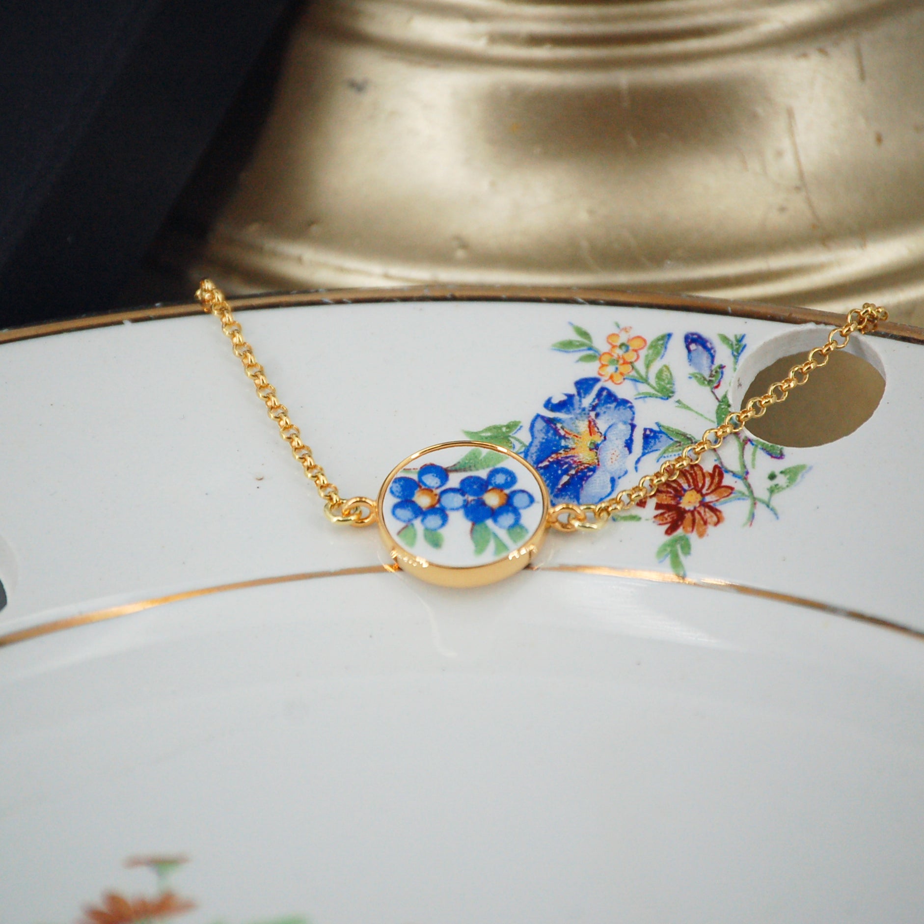 Bracelet ajustable "Fleur bleue et jaune"