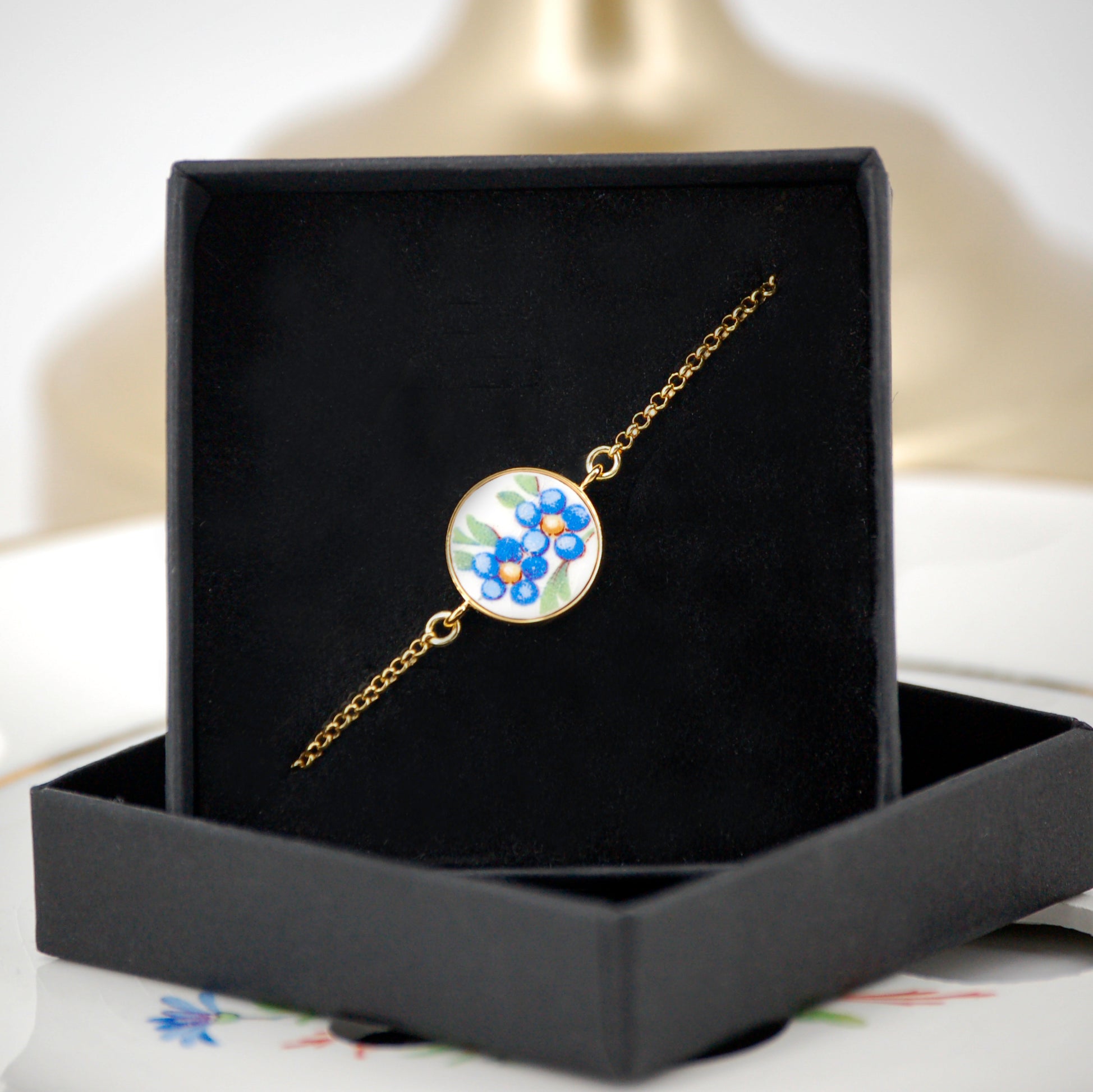 Bracelet ajustable "Fleur bleue et jaune"