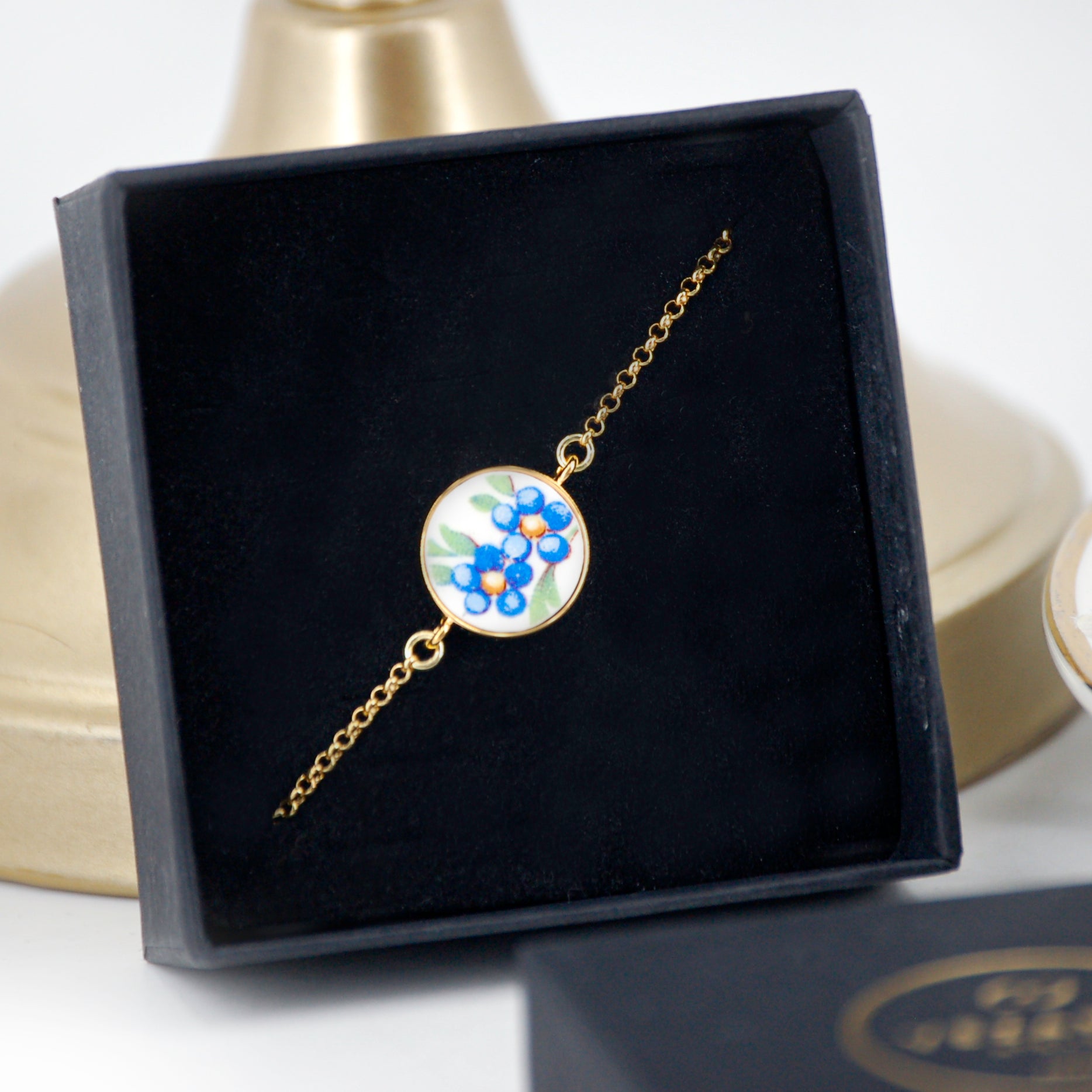 Bracelet ajustable "Fleur bleue et jaune"